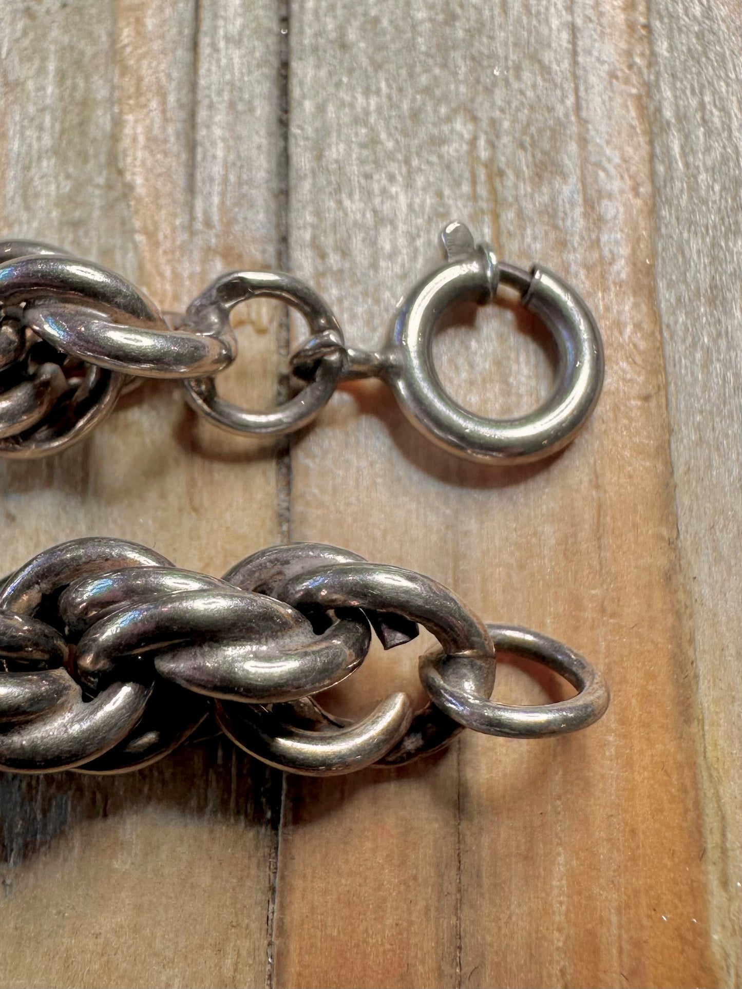 Vintage Chunky Rope Chain 925 Sterling Silver 7.8 inch Bracelet