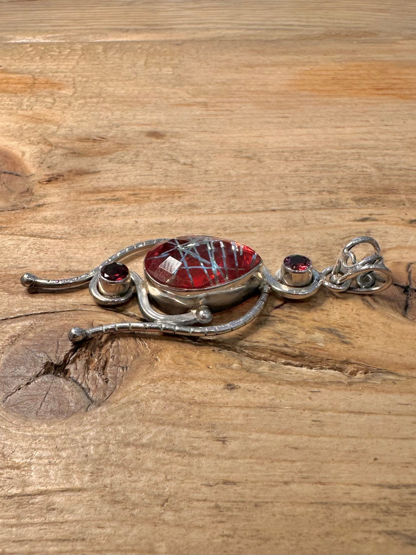 Abstract Red Stone 925 Silver Pendant