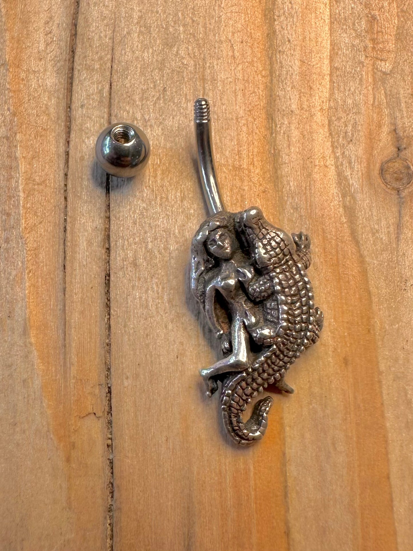 Vintage Crocodile and Mermaid 925 Sterling Silver Belly Bar Body Jewellery