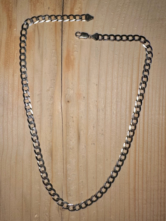 Flat Curb Chain 925 Sterling Silver 19 inch Necklace