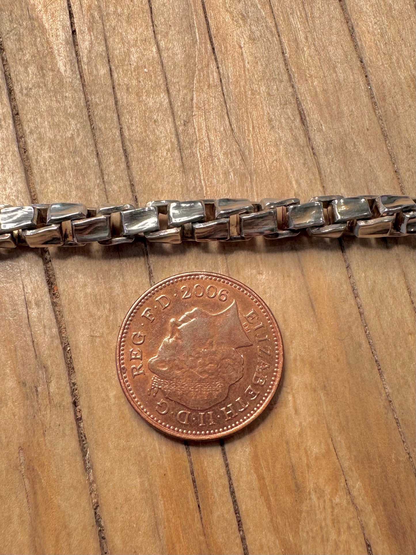 Vintage Hammered Twisted Box Chain 925 Sterling Silver 8.5 inch Bracelet