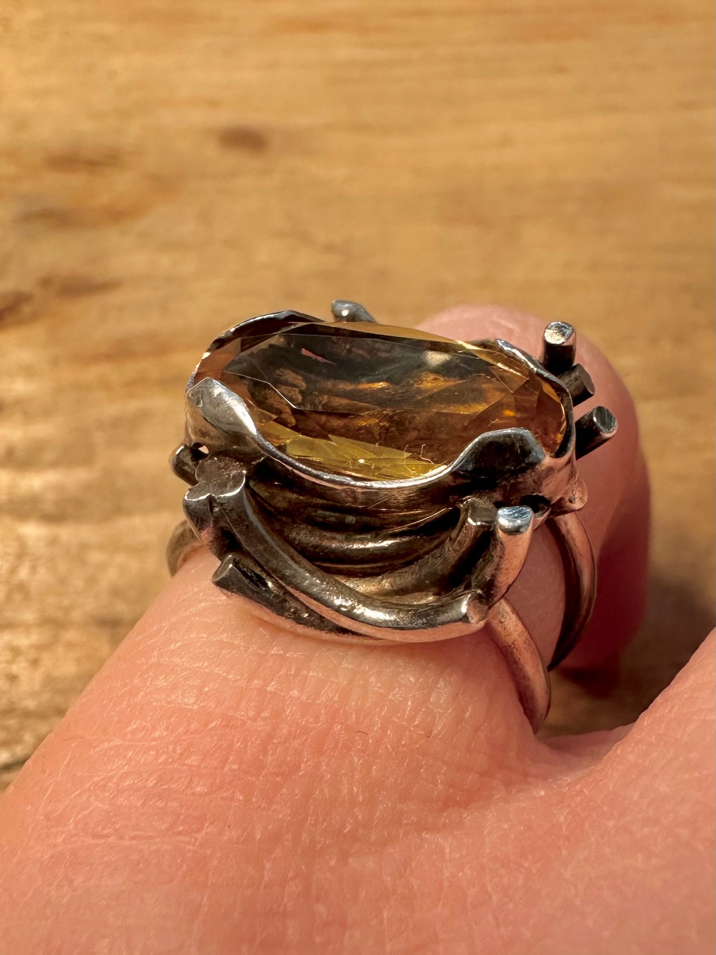 Modernist 1967 Citrine Maker SW 925 Silver Size L Ring