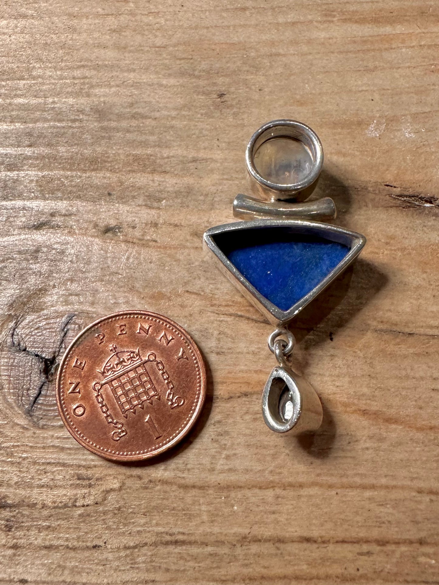 Modern Lapis and Moonstone Abstract 925 Silver Pendant