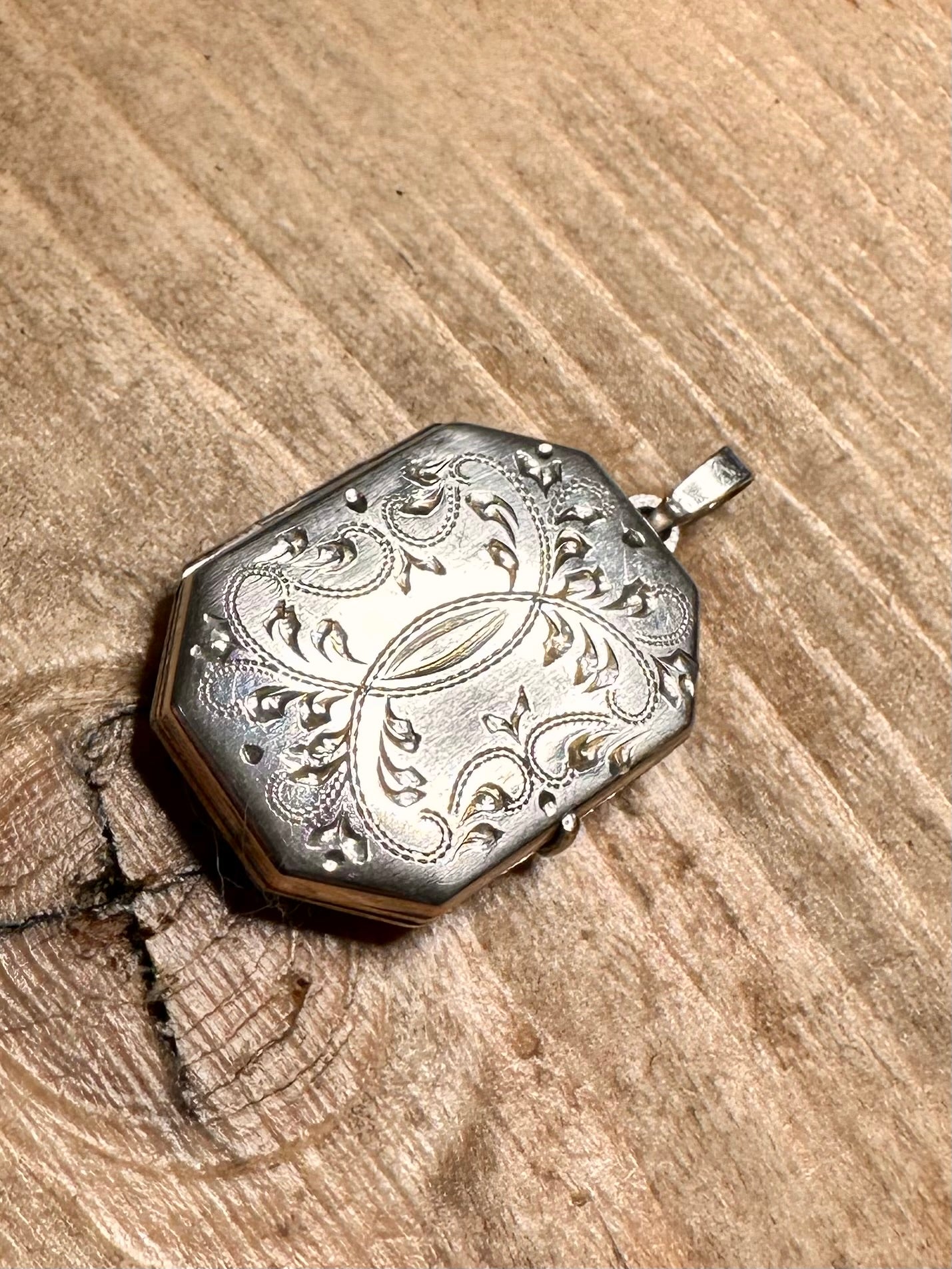 Vintage Rectangle Engraved Locket 925 Silver Pendant