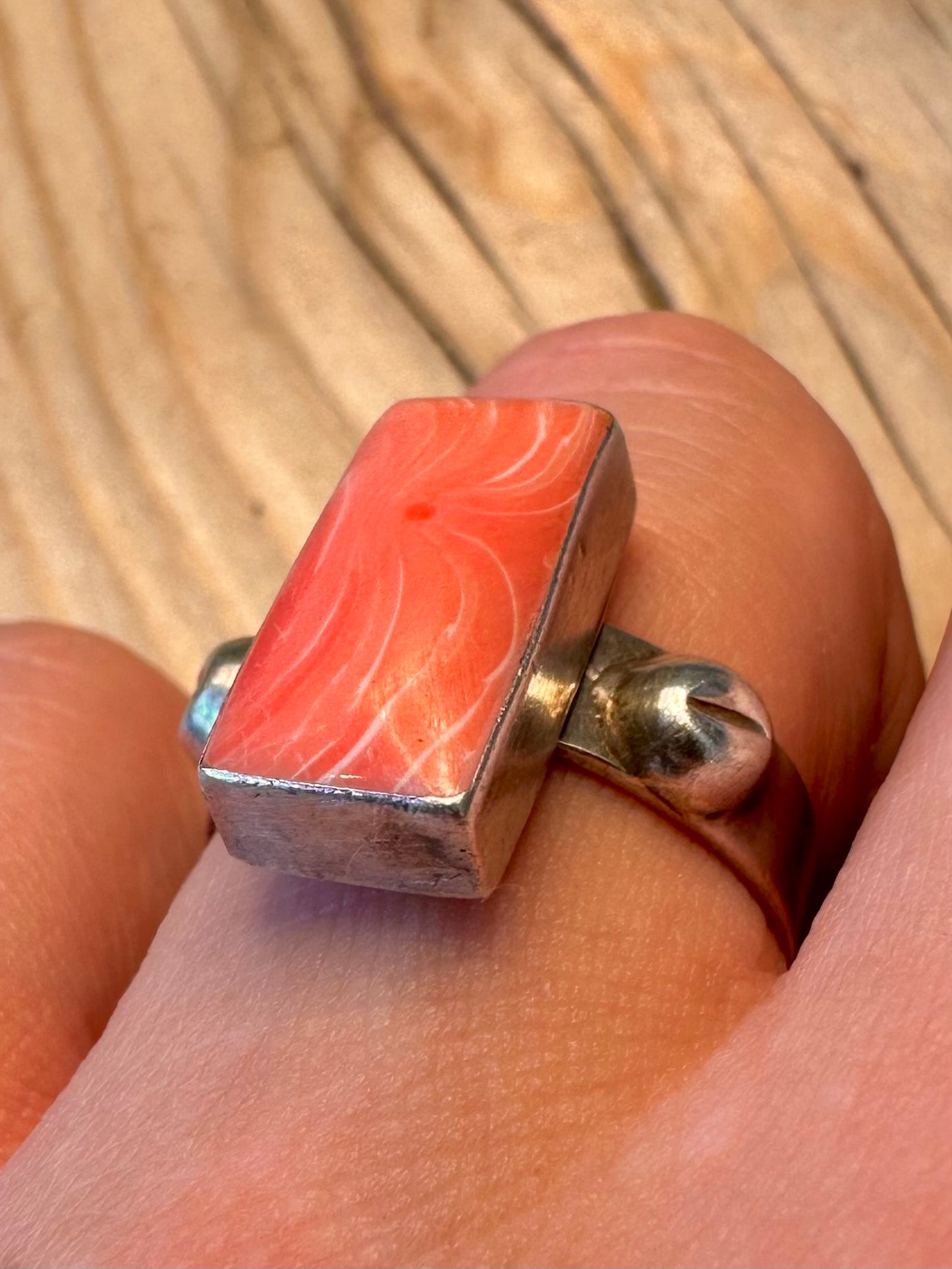 Vintage Rectangle Spiny Oyster 925 Silver Mexico Size R1/2 Ring