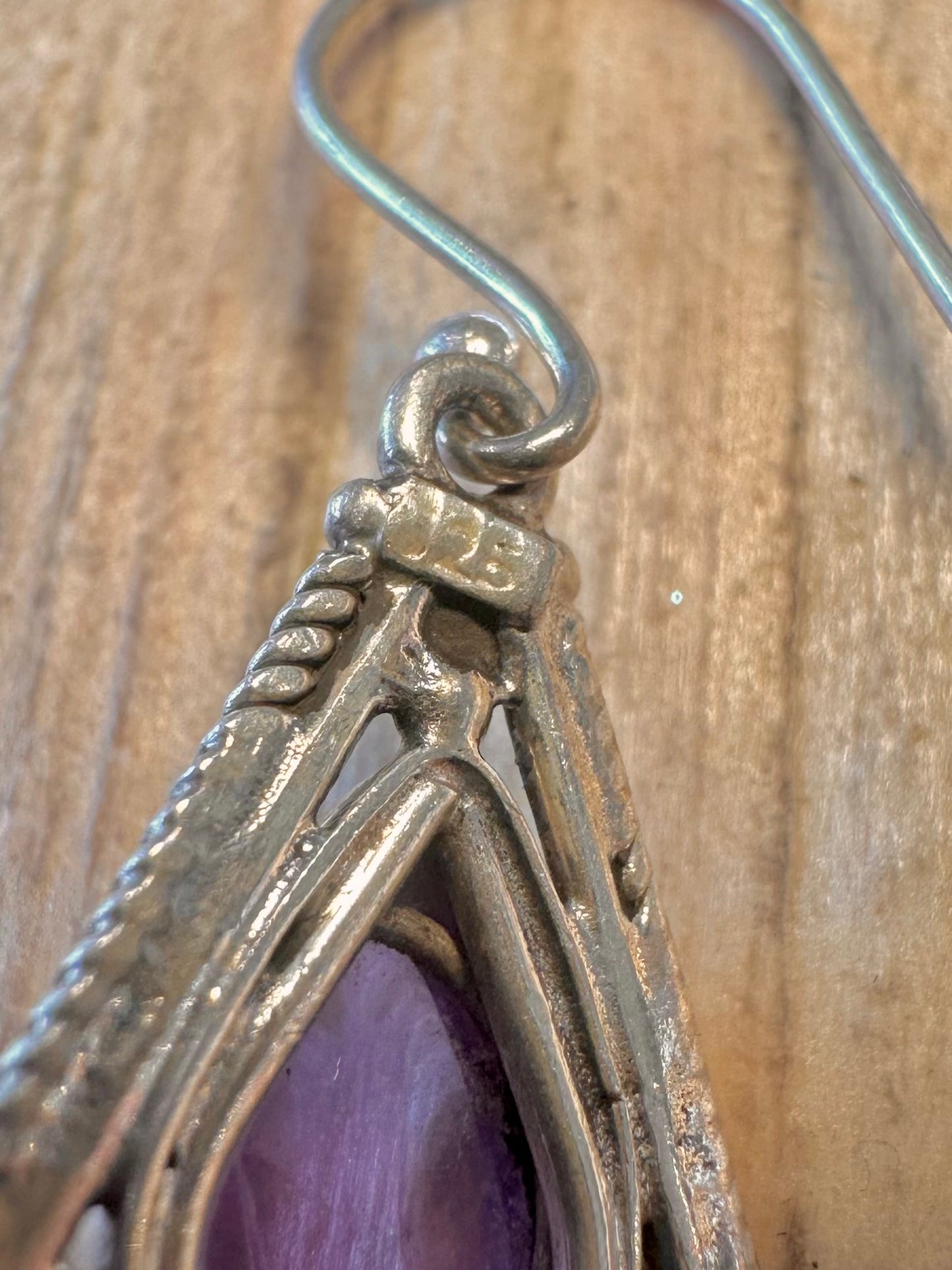 Vintage Amethyst Ornate 925 Sterling Silver Earrings