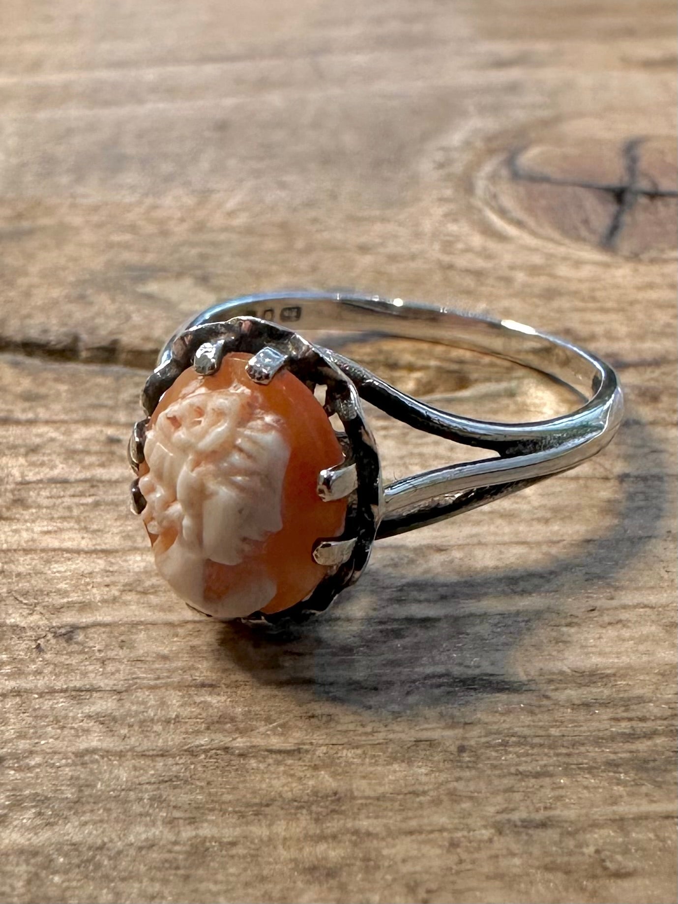 Vintage 1975 Cameo 925 Silver Size N Ring