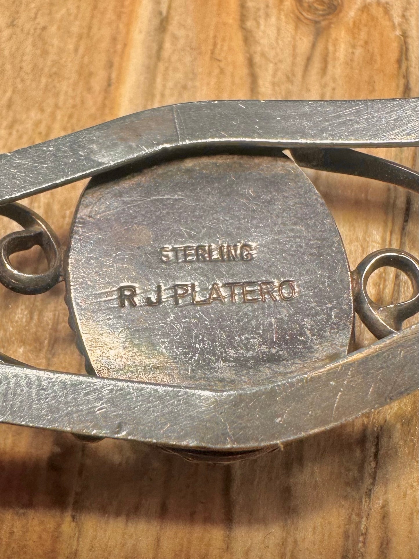Vintage Navajo Carnelian Maker RJ Platero 925 Sterling Silver Cuff Bangle