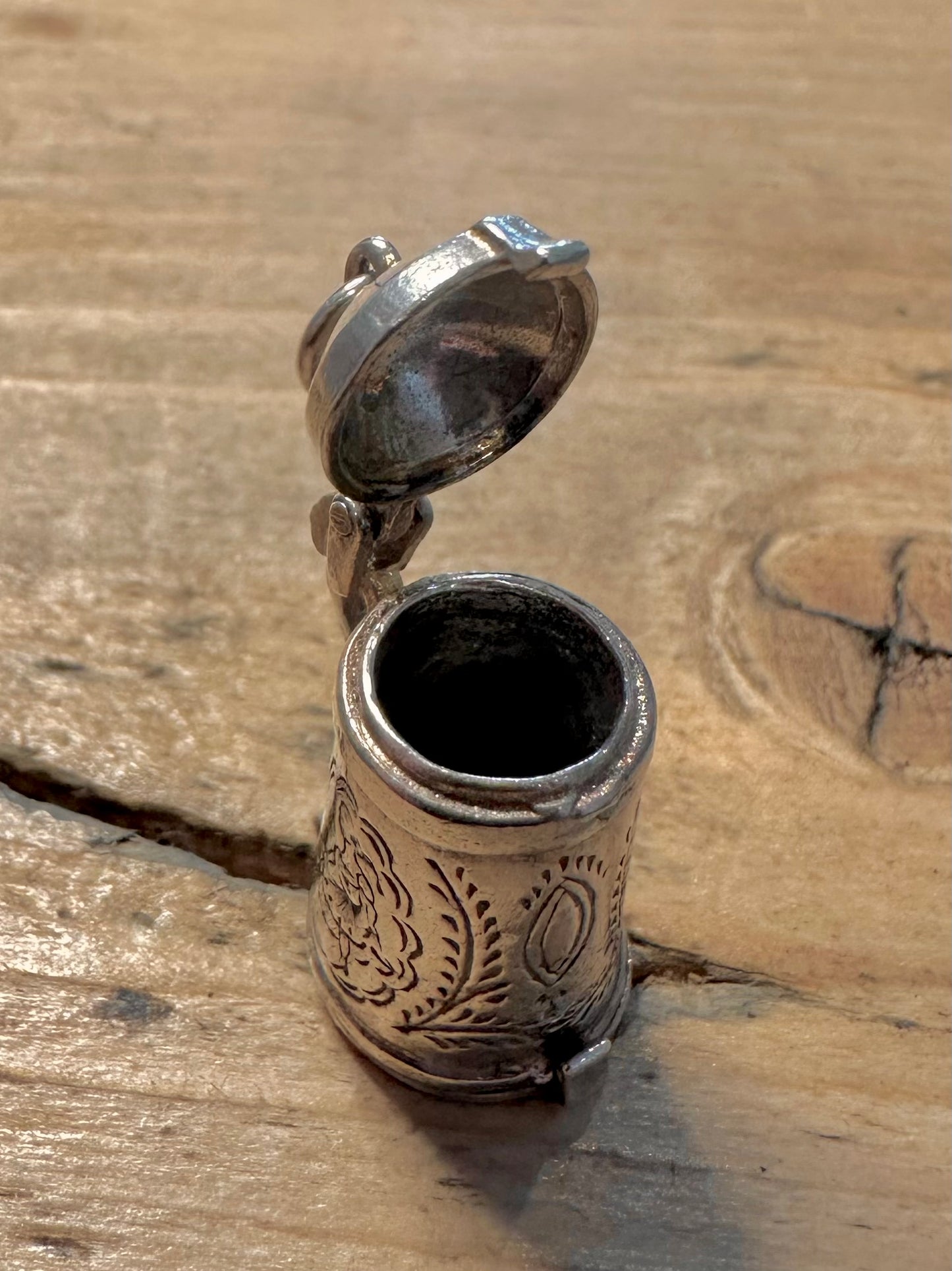 Vintage Opening Beer Tanker with Skier Inside 925 Silver Charm Pendant