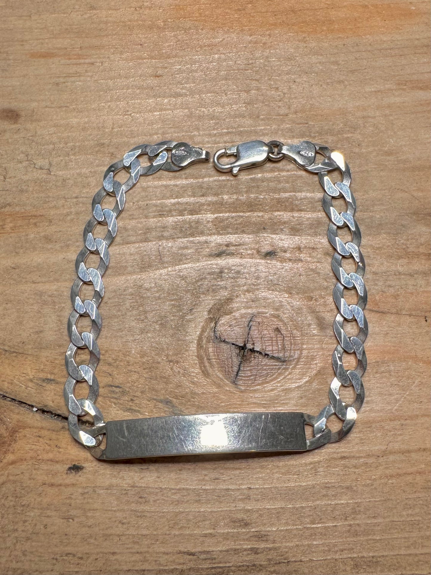 Vintage Identity Bar Curb Chain 925 Silver 8 inch Bracelet