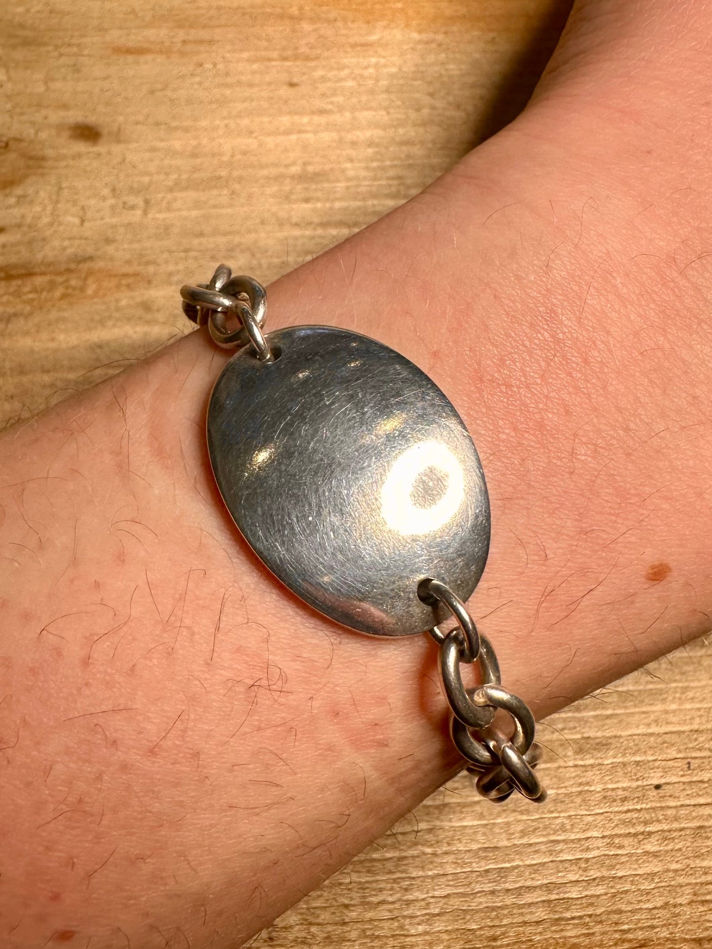 Vintage Belcher Chain Oval Tag Plain 925 Silver 7.2 inch Bracelet