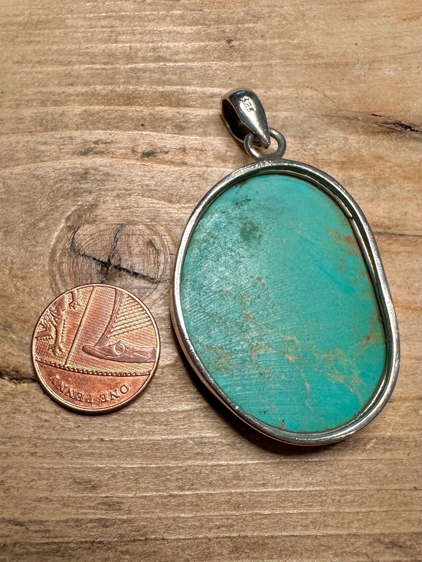 Vintage Large Turquoise 925 Silver Pendant