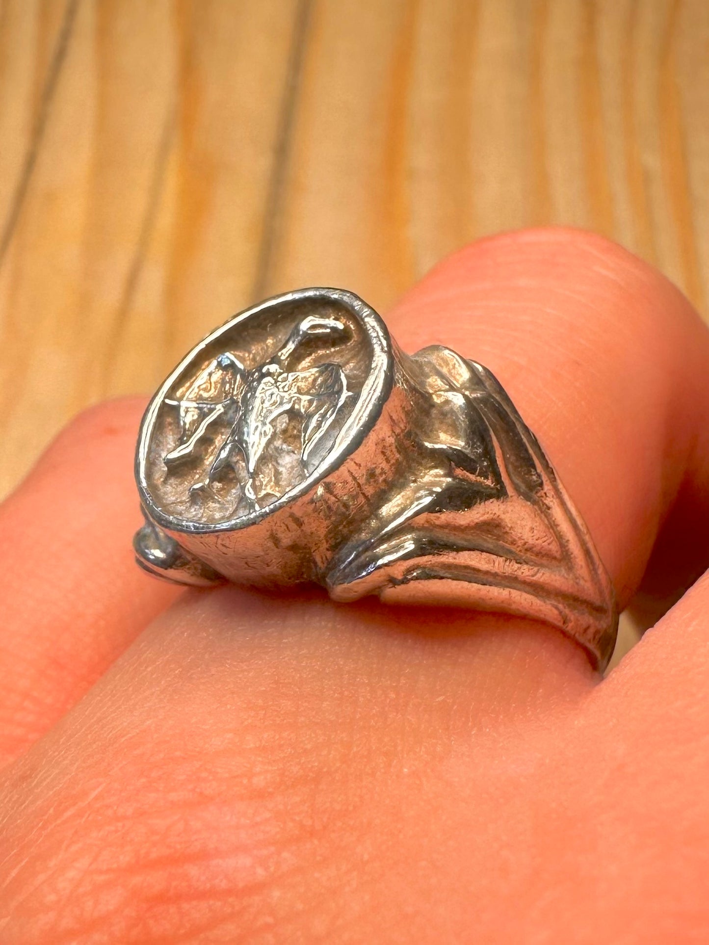 Vintage Eagle Signet 925 Silver Size S1/2 Ring