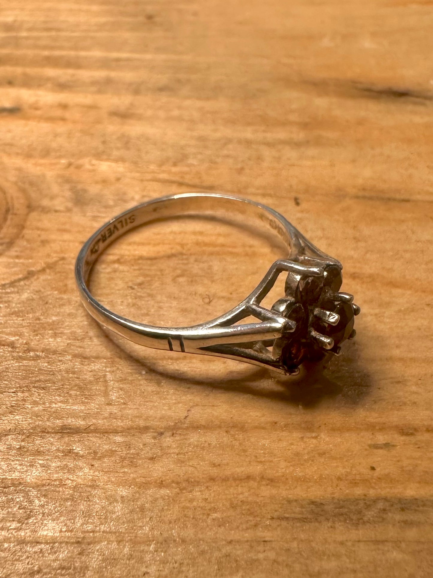 Vintage Garnet Cluster 925 Silver Size P Ring