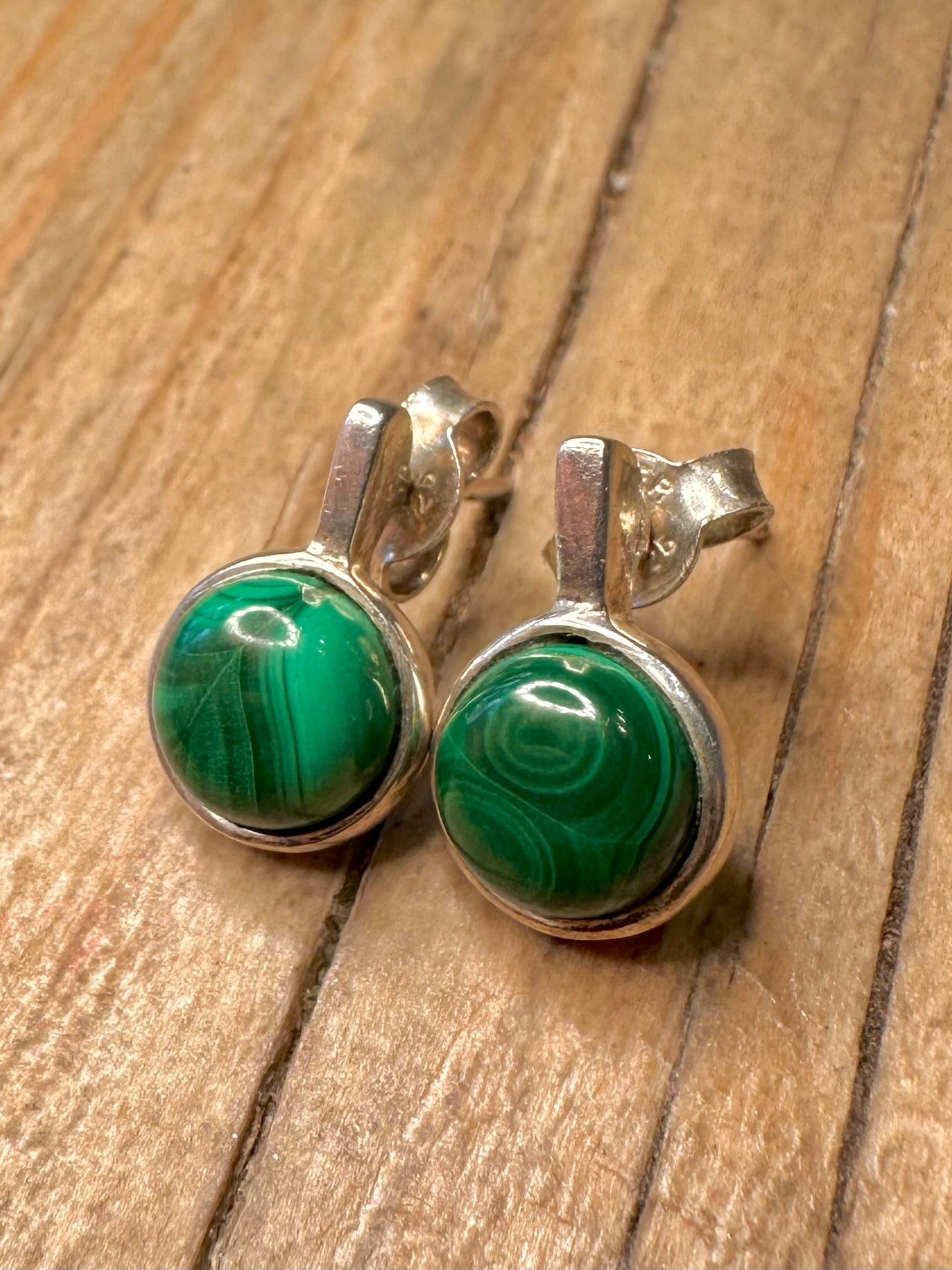 Abstract Malachite Stud 925 Sterling Silver Earrings