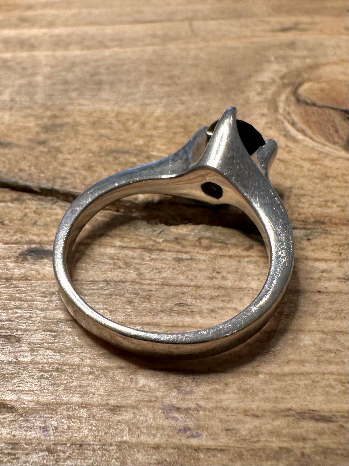 Vintage Black Stone 925 Silver Size N Ring