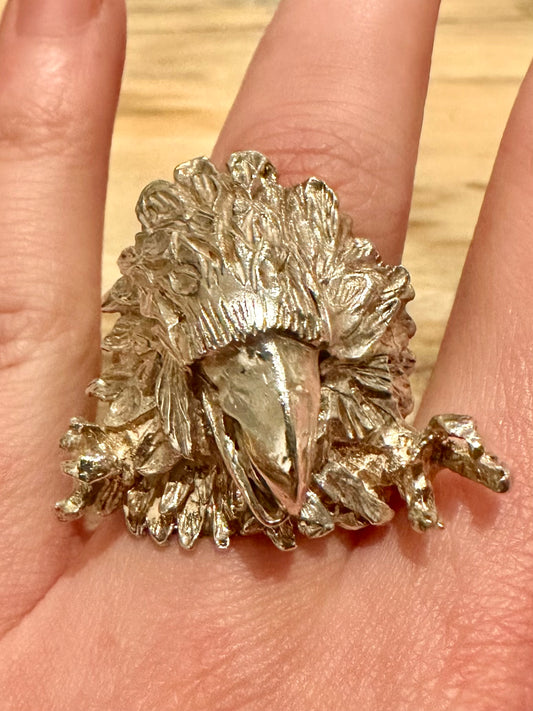 Vintage 1991 Large Screaming Eagle Heavy 925 Silver Size V Ring