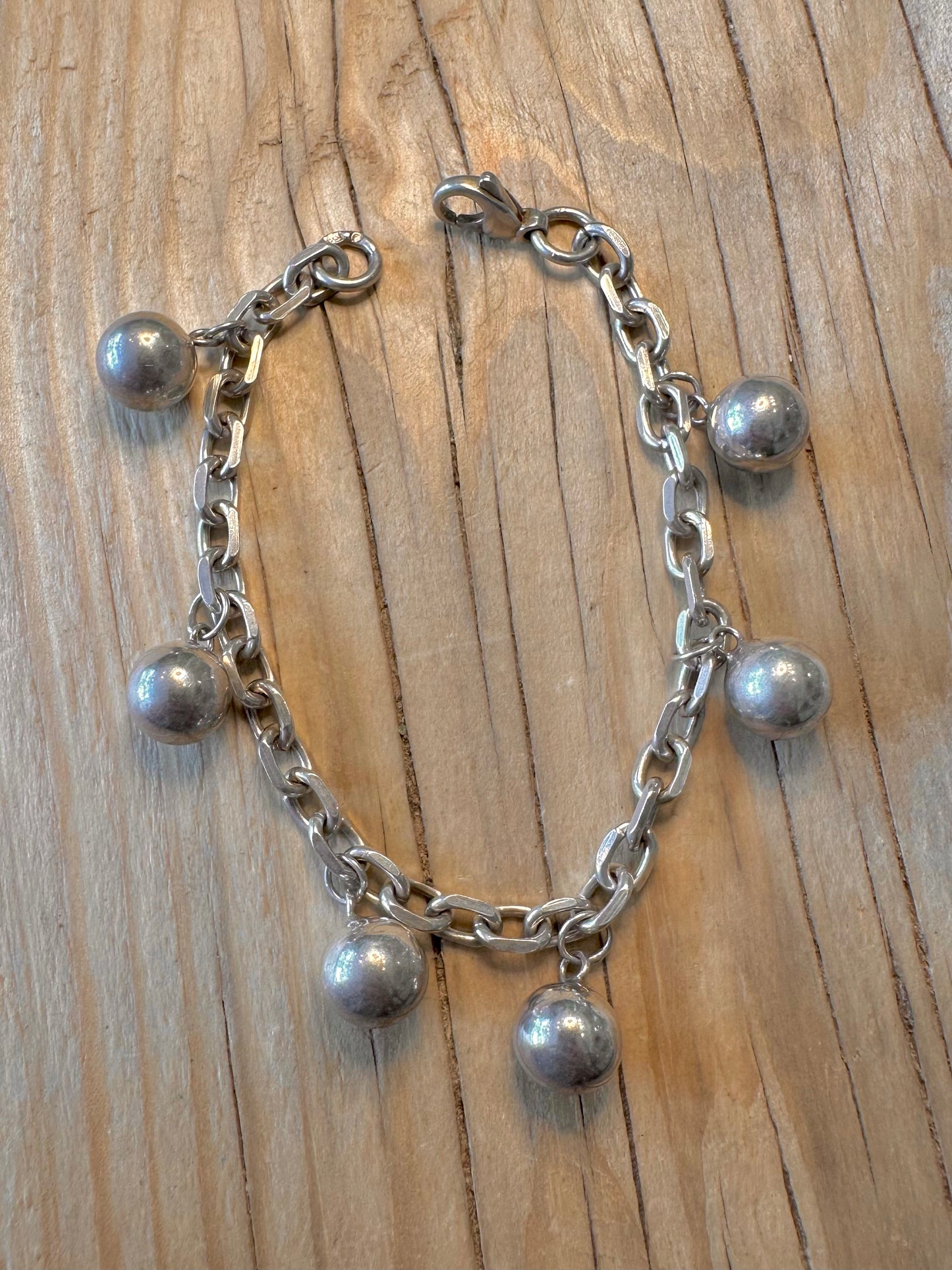 Vintage Cable Chain Ball 925 Silver 7.5 inch Bracelet