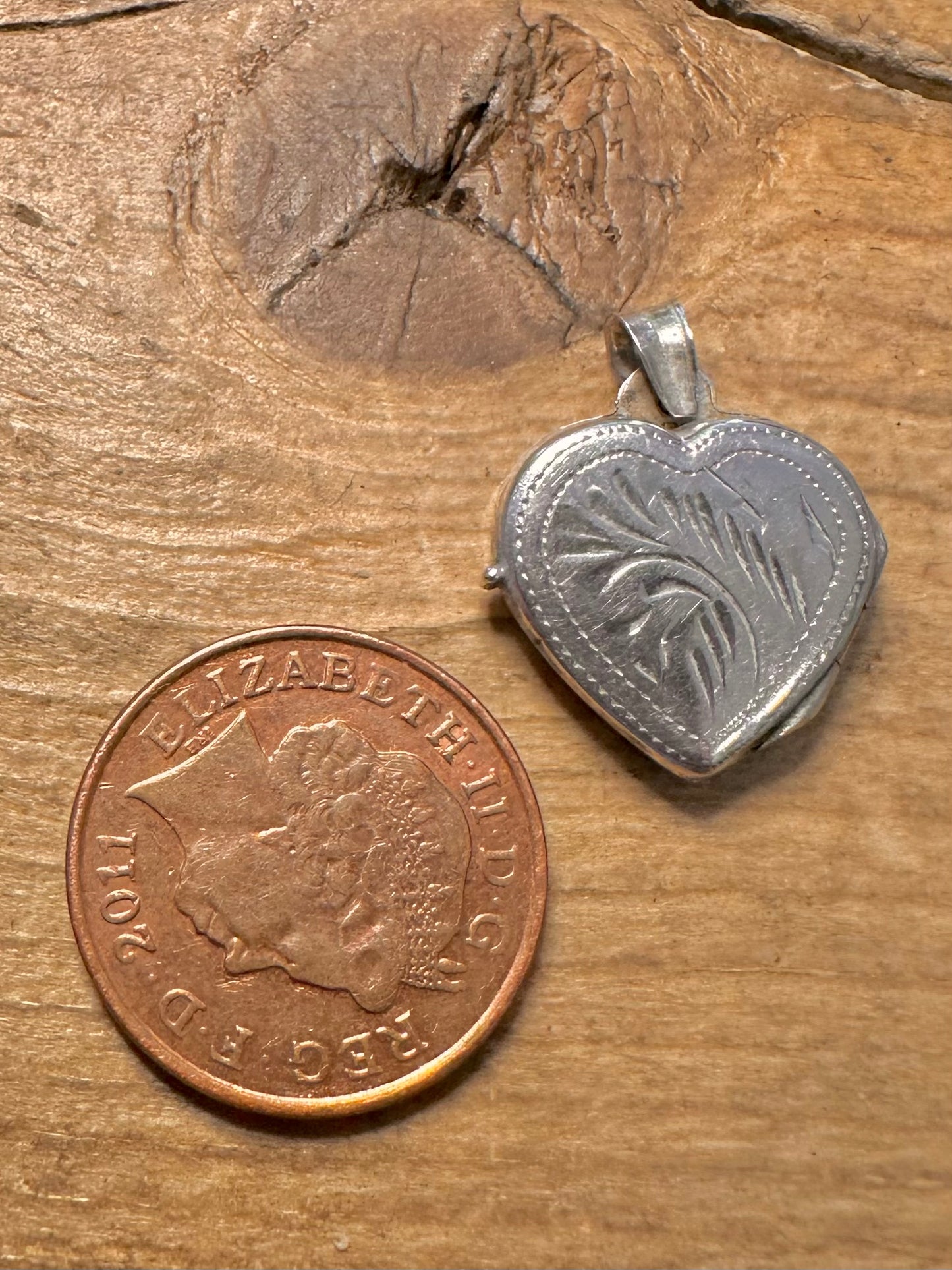 Vintage Engraved Heart Shaped 925 Silver Locket Pendant