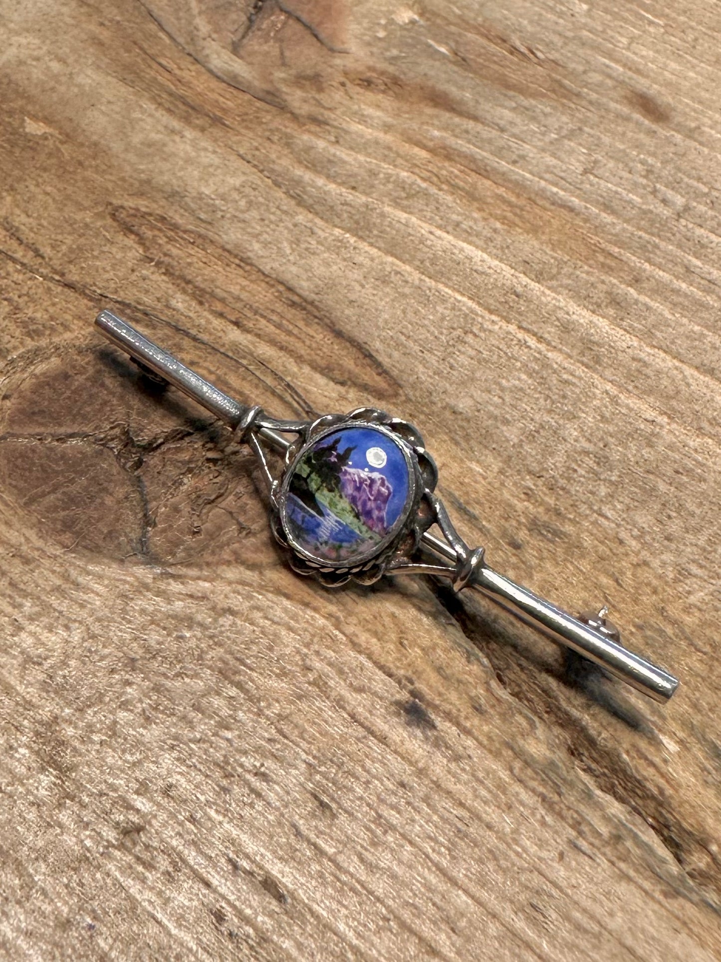 Vintage Scenic Picture 925 Silver Brooch