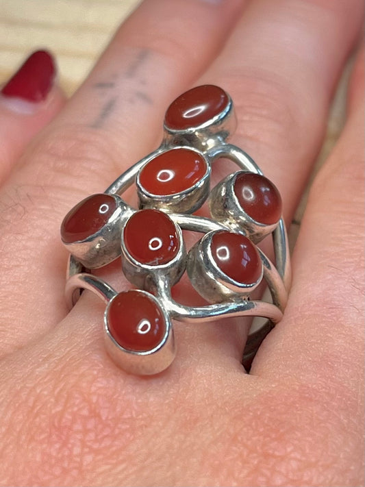 Multi-Gem Carnelian 925 Sterling Silver Size R/S Ring