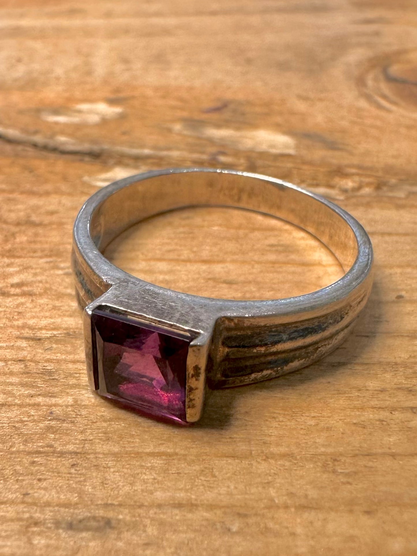 Modern Purple CZ 925 Silver Size P Ring