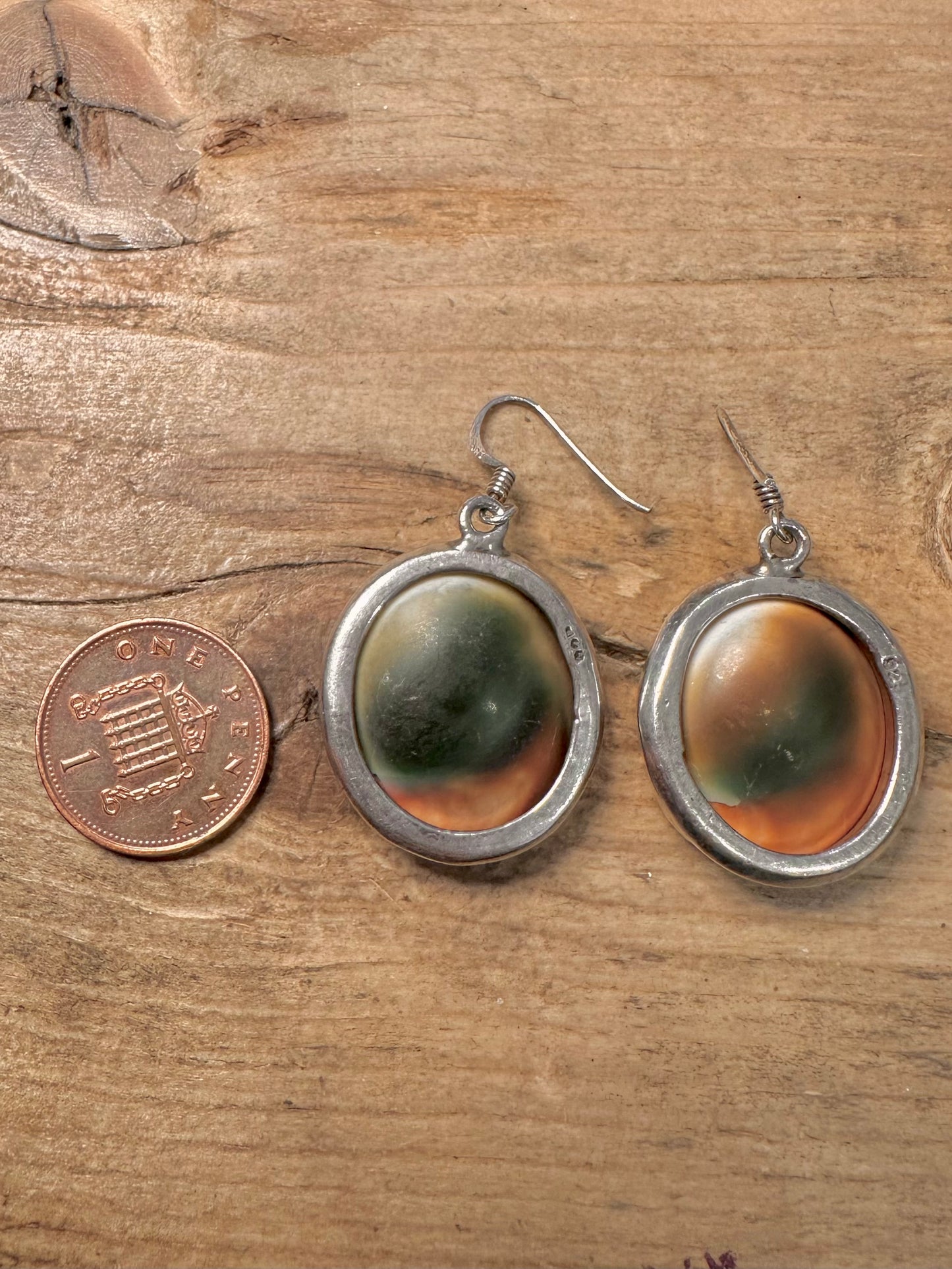 Vintage Shiva Eye Shell 925 Silver Earrings