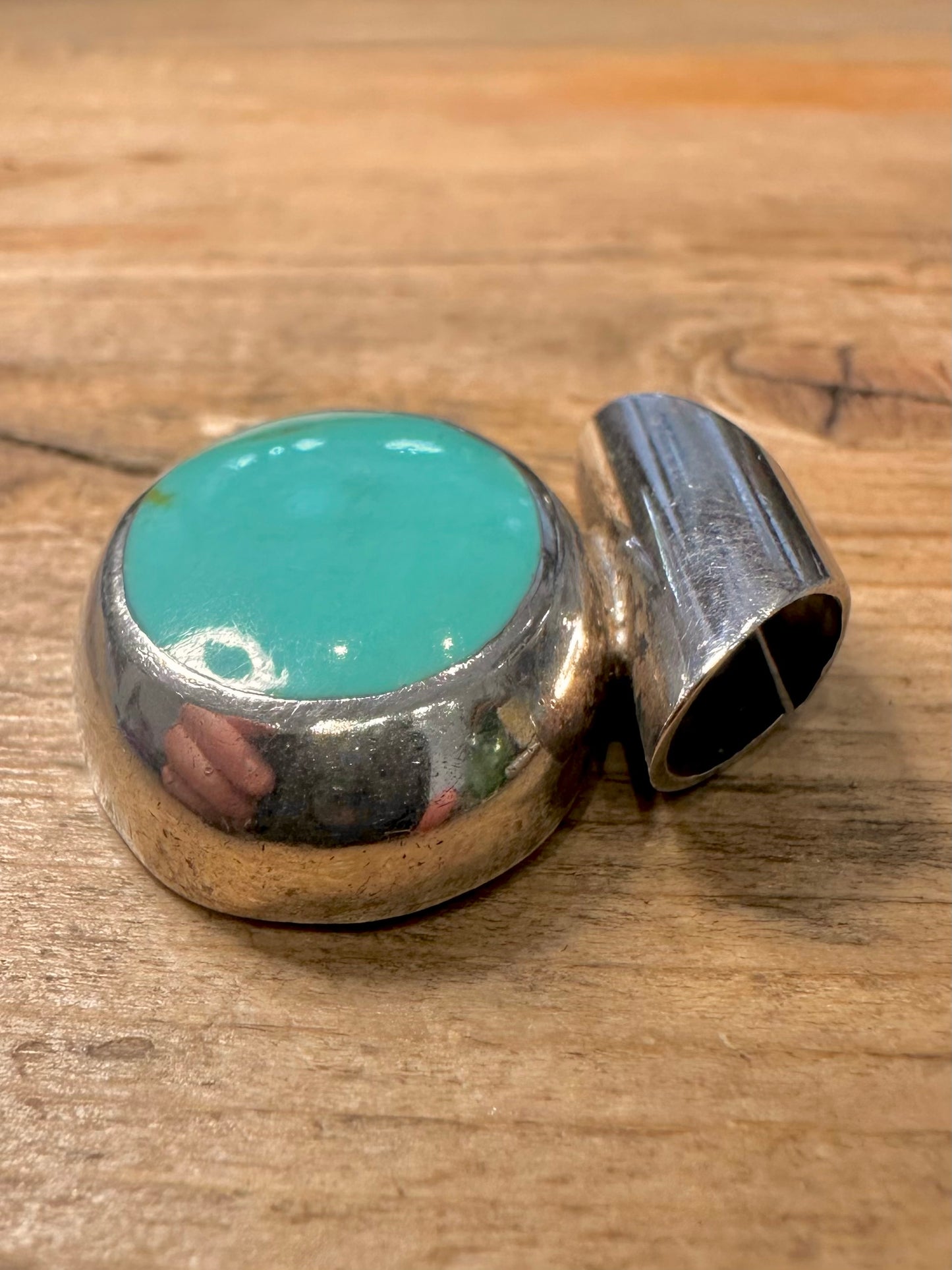 Modernist Polished Turquoise 925 Silver Pendant