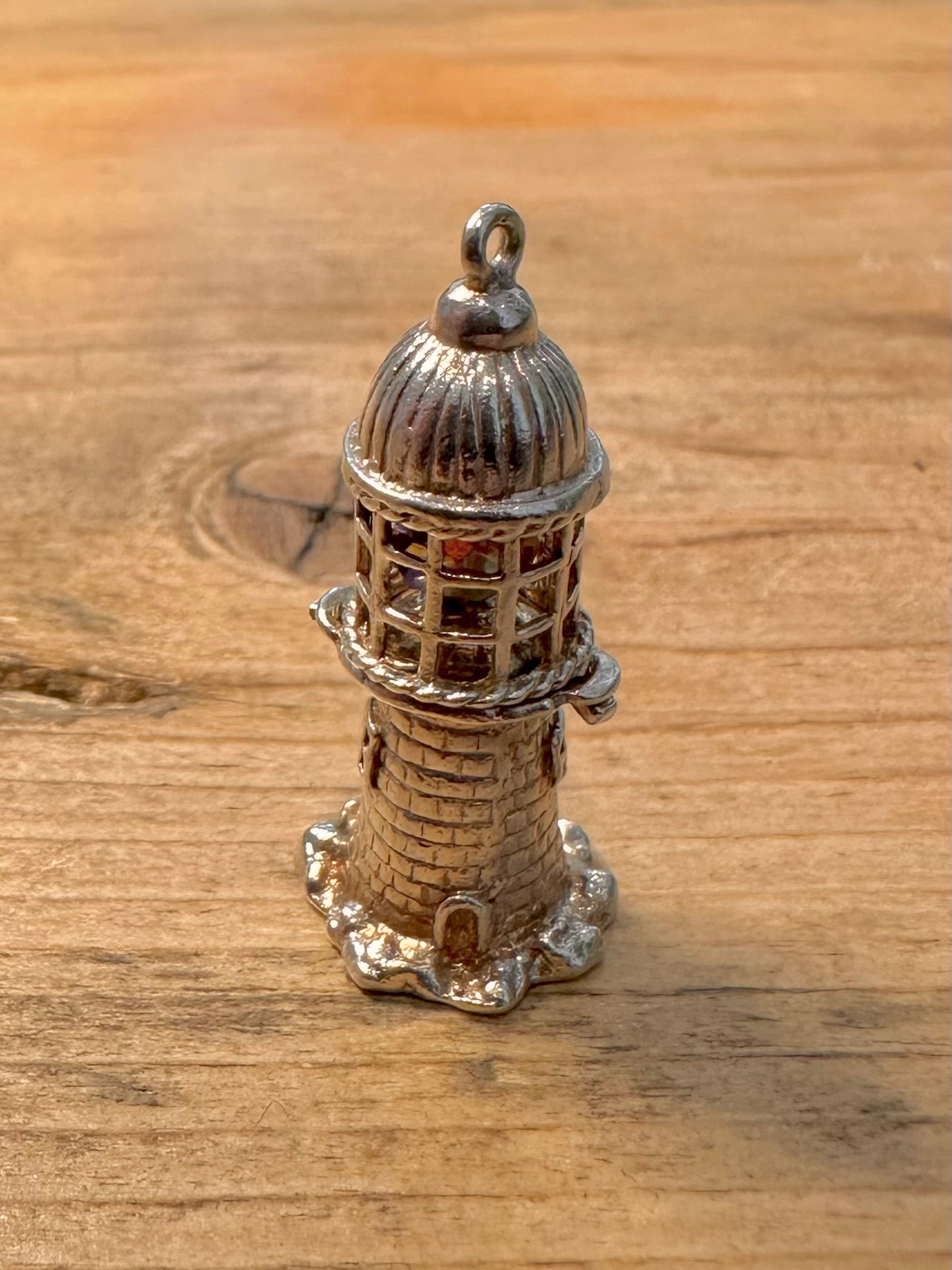 Vintage Lighthouse with Crystal inside 925 Silver Charm Pendant