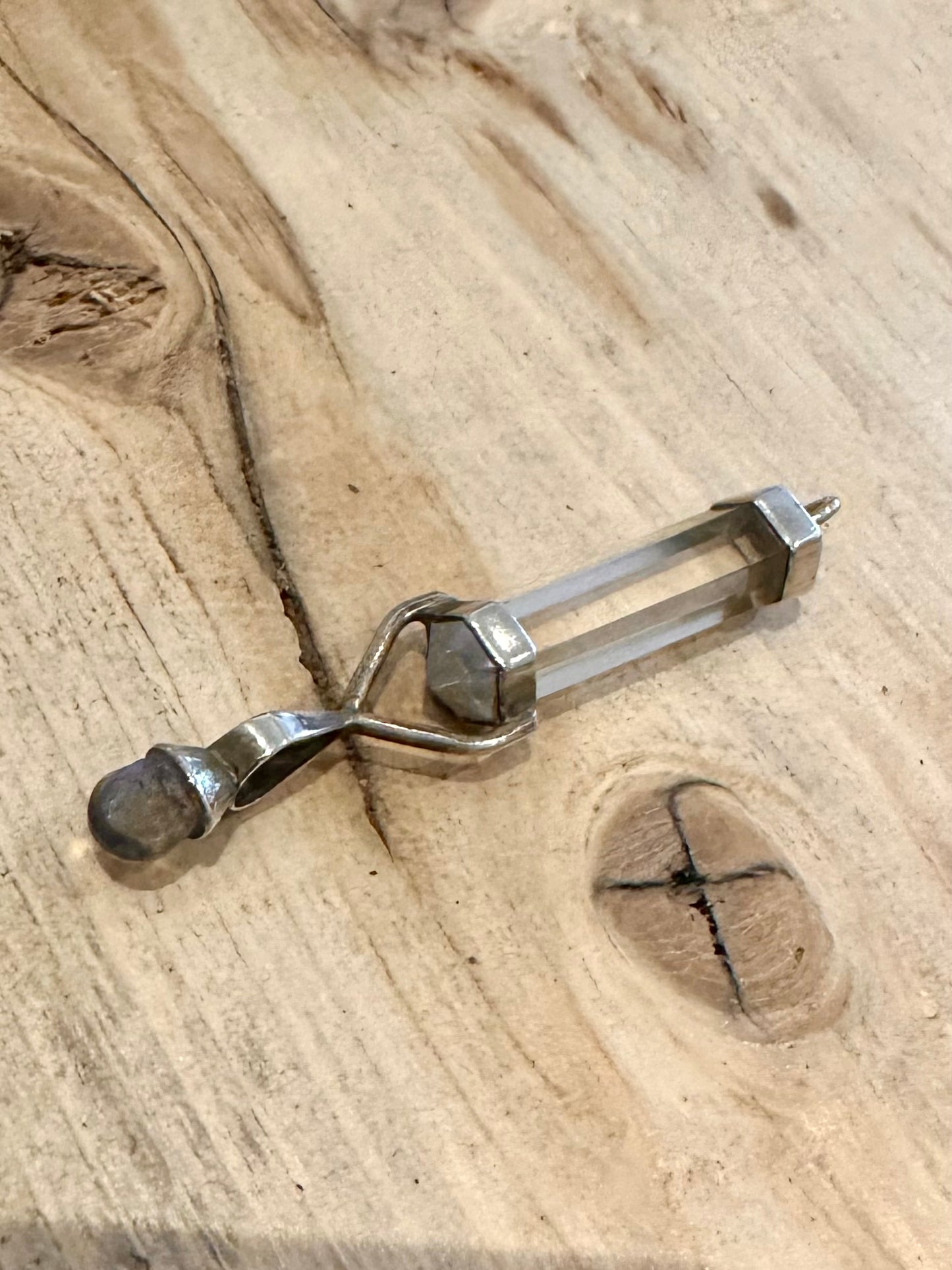 Vintage Crystal and Labradorite Pillar 925 Silver Pendant