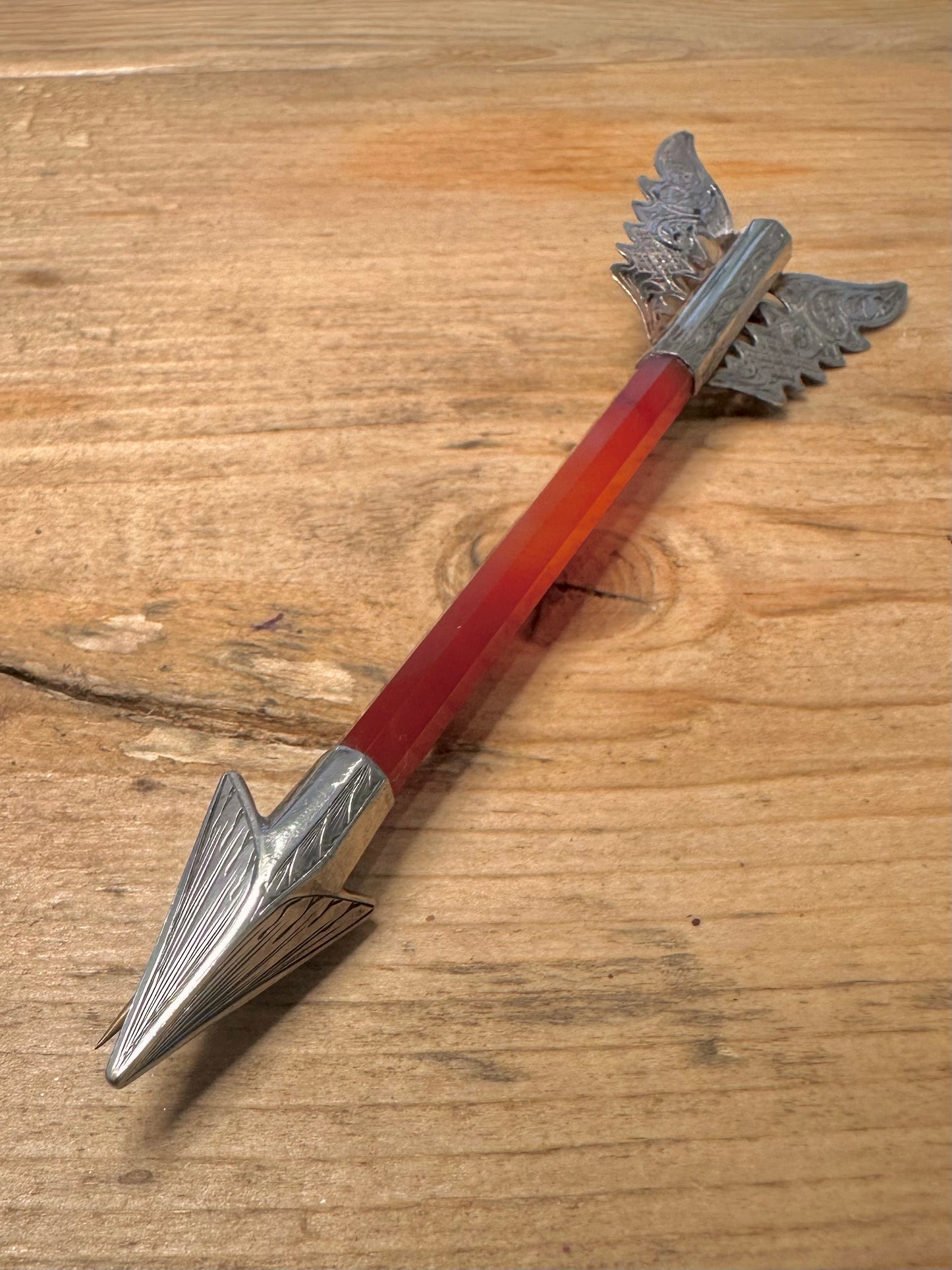 Rare Victorian Scottish Arrow Red Agate 925 Silver Brooch