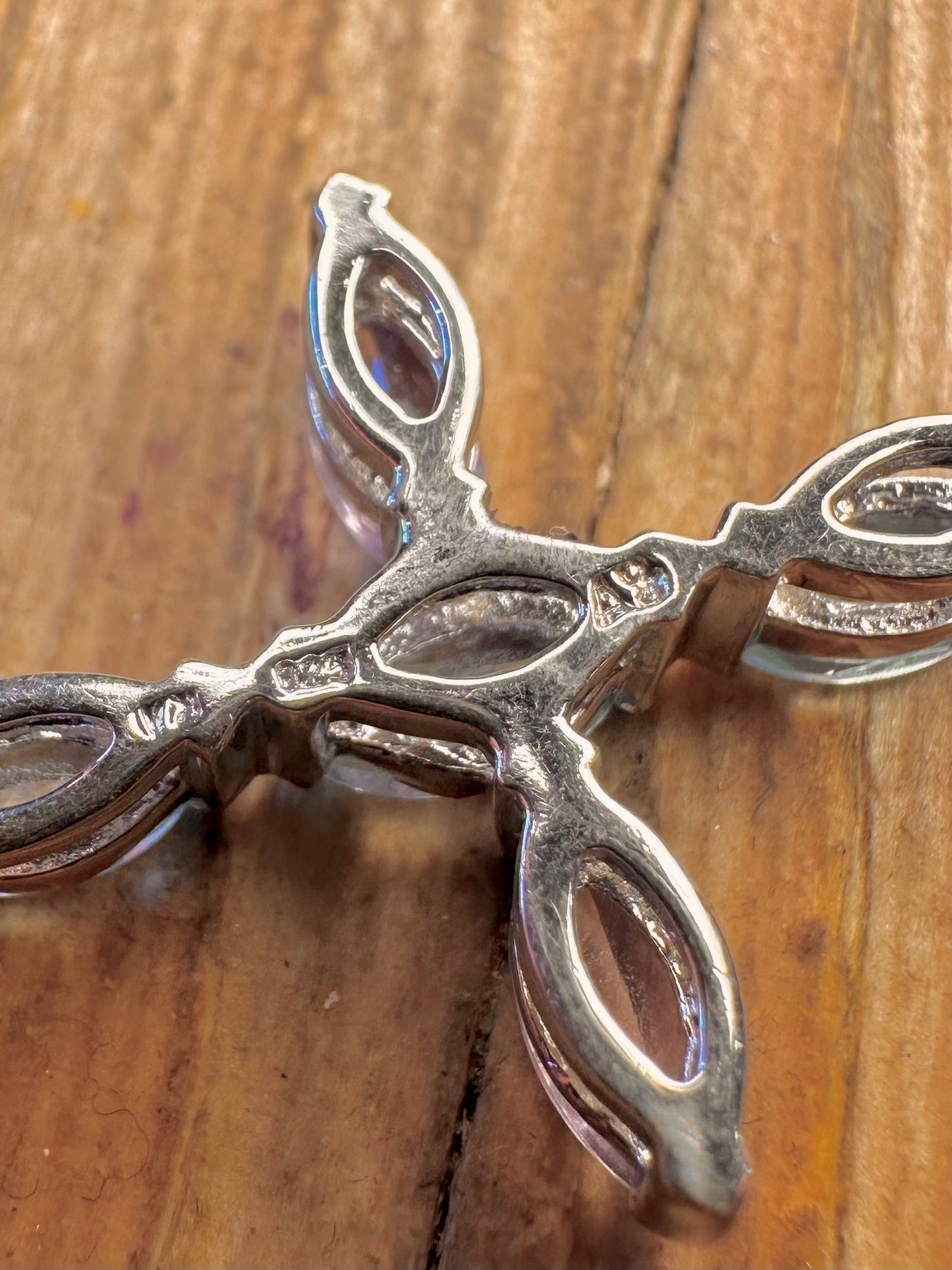 Blue Topaz and Amethyst Cross 925 Sterling Silver Pendant