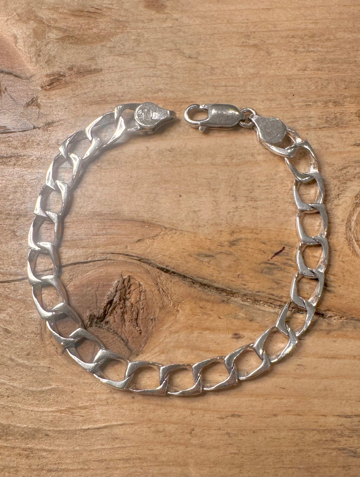 Vintage Curb Chain Italy 925 Silver 7.4 inch Bracelet
