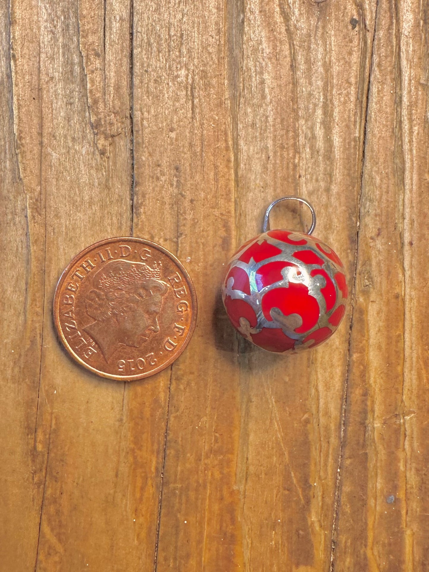 Red Decorative Chime Ball 925 Sterling Silver Pendant