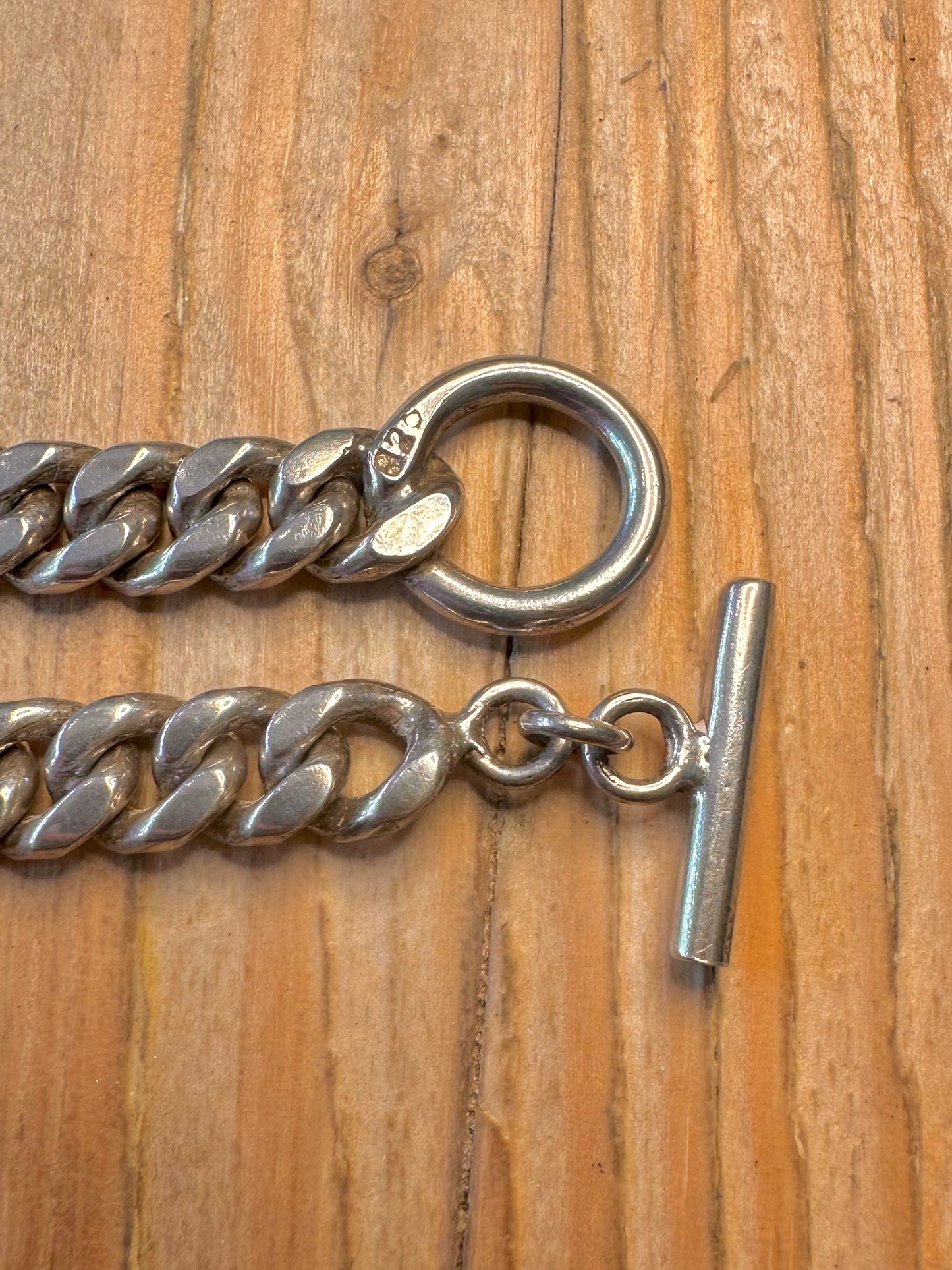 Vintage Chunky Curb Chain T Bar 925 Sterling 18.5 inch Necklace