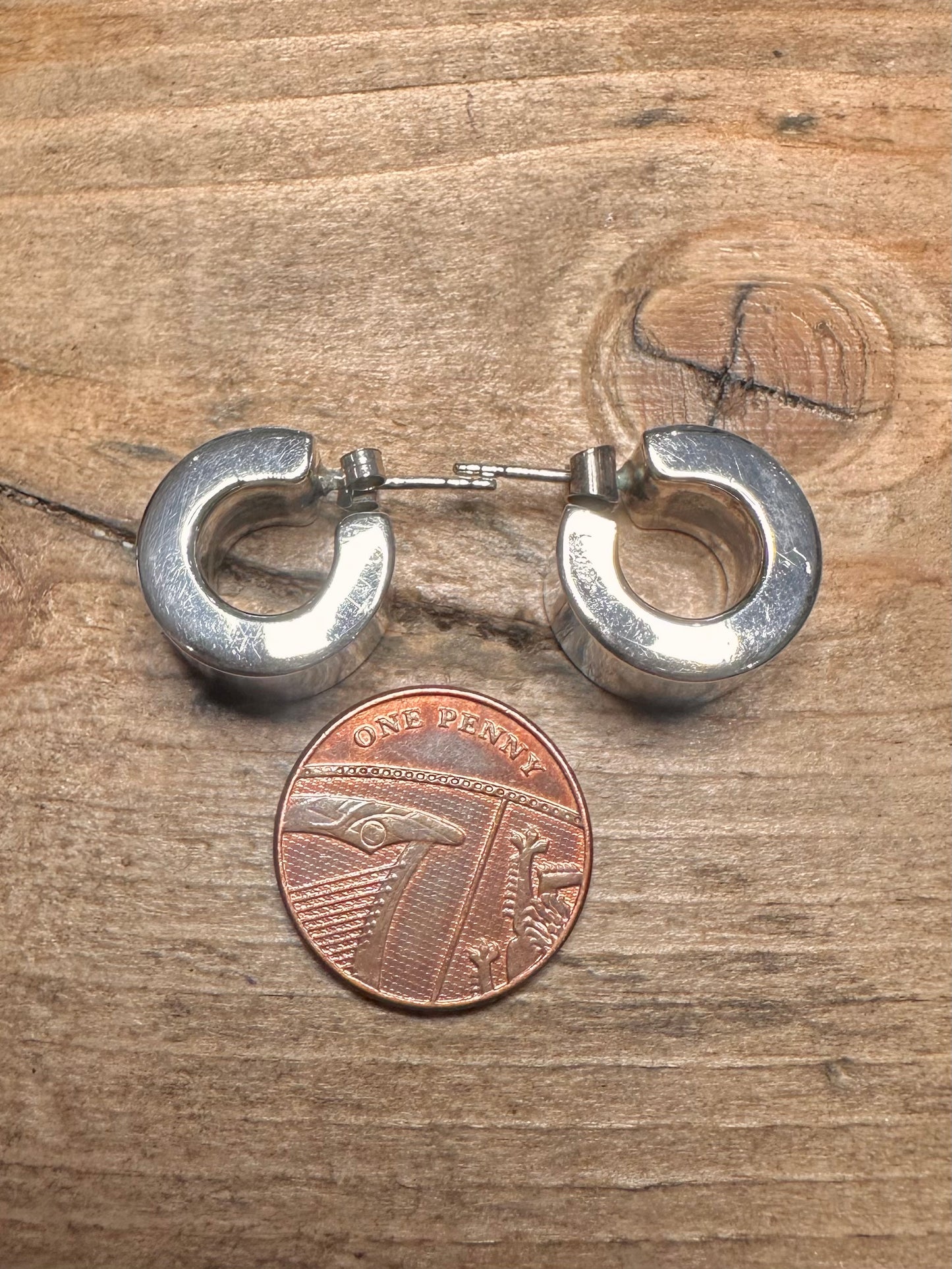 Modernist Chunky Hoops 925 Silver Earrings