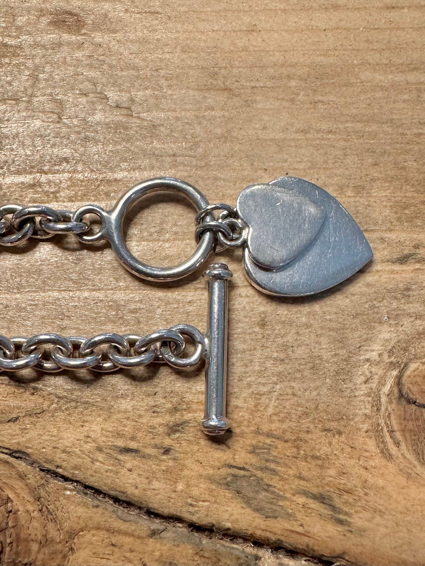 Vintage Belcher Chain Heart Pendant T Bar Clasp 925 Silver 15.5 inch Necklace