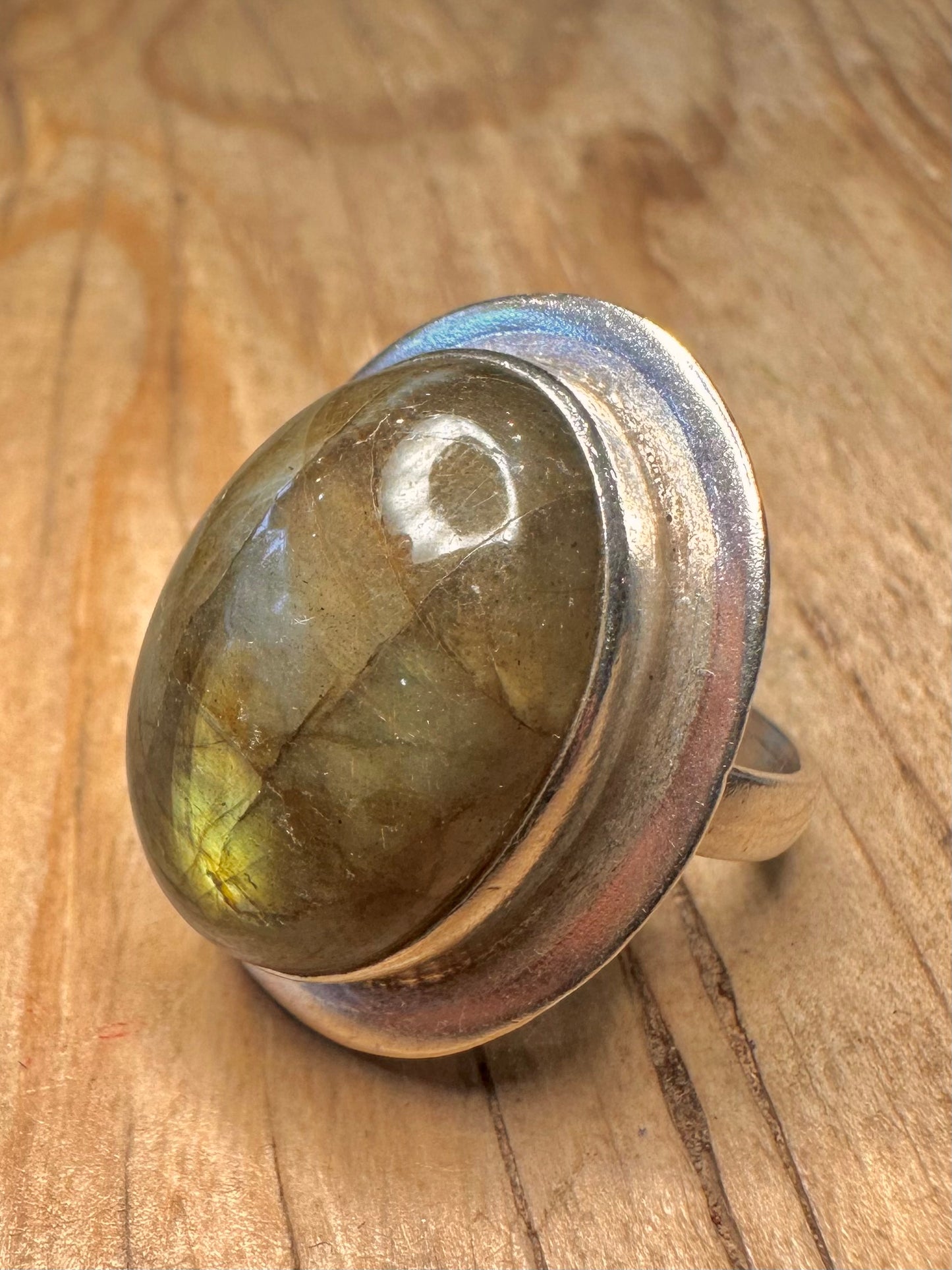 Vintage Labradorite Oval 925 Sterling Silver Size R Ring