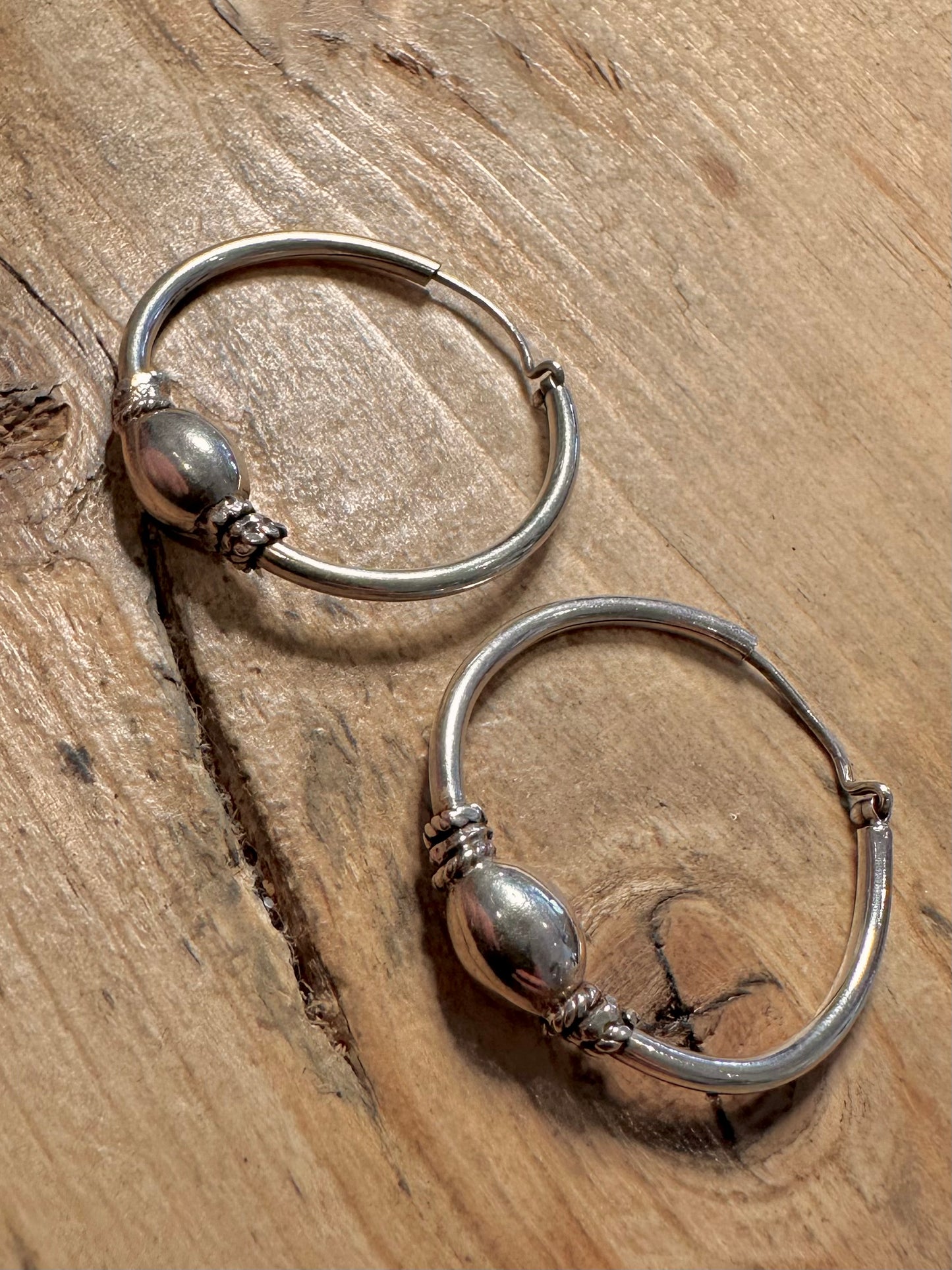 Vintage Tribal Ball Hoops 925 Silver Earrings