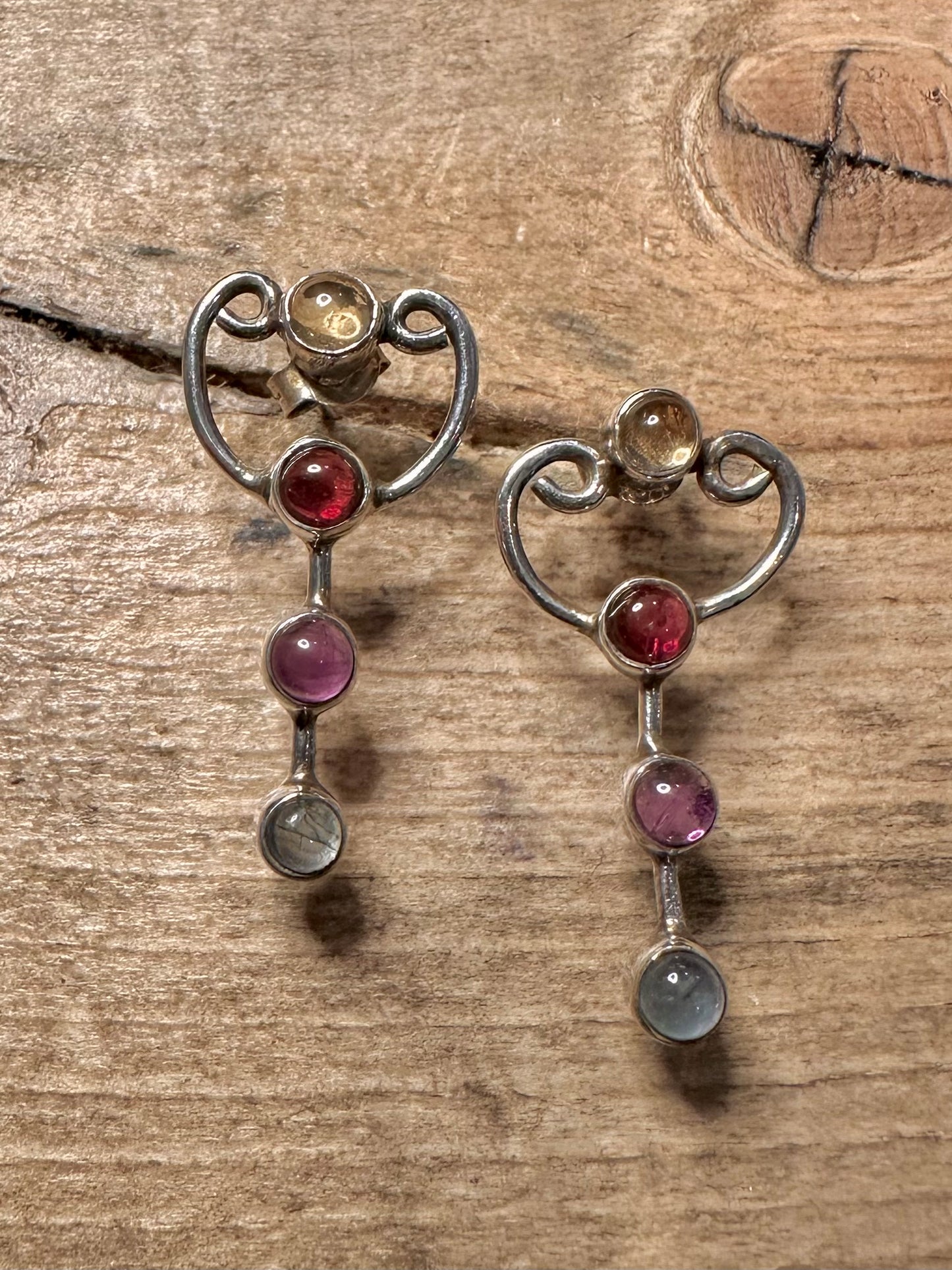 Vintage Multi Gemstone 925 Silver Earrings
