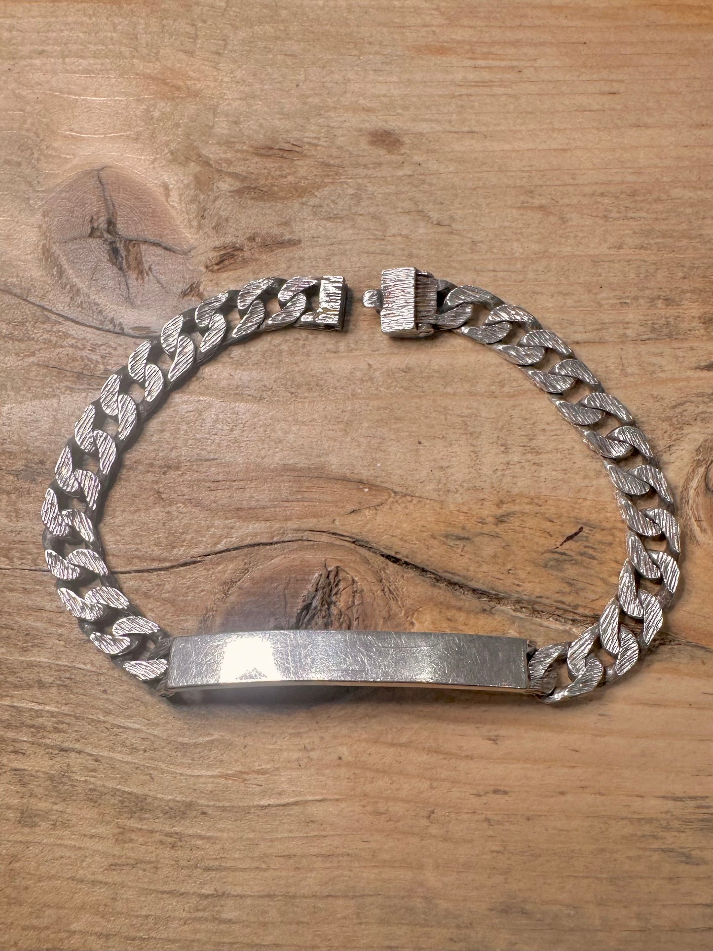 Vintage 1984 Identity Bark Effect Curb Chain 925 Silver 8.4 inch Bracelet