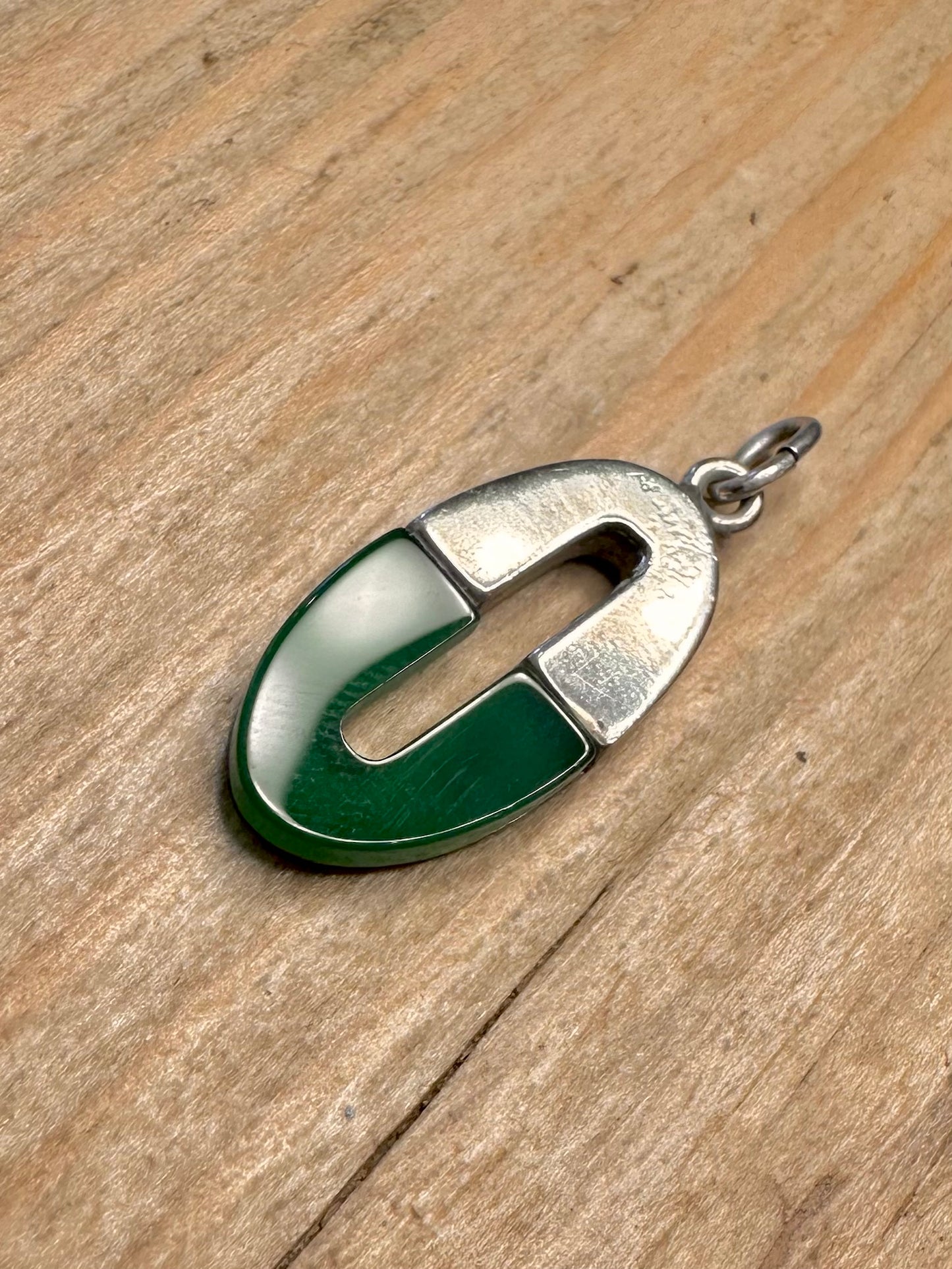 Abstract Oval Chrysoprase 900 Silver Pendant
