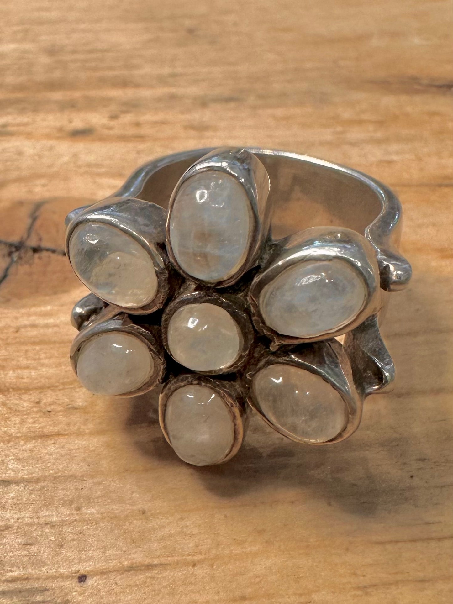 Modernist Moonstone Flower 925 Silver Size P1/2 Ring