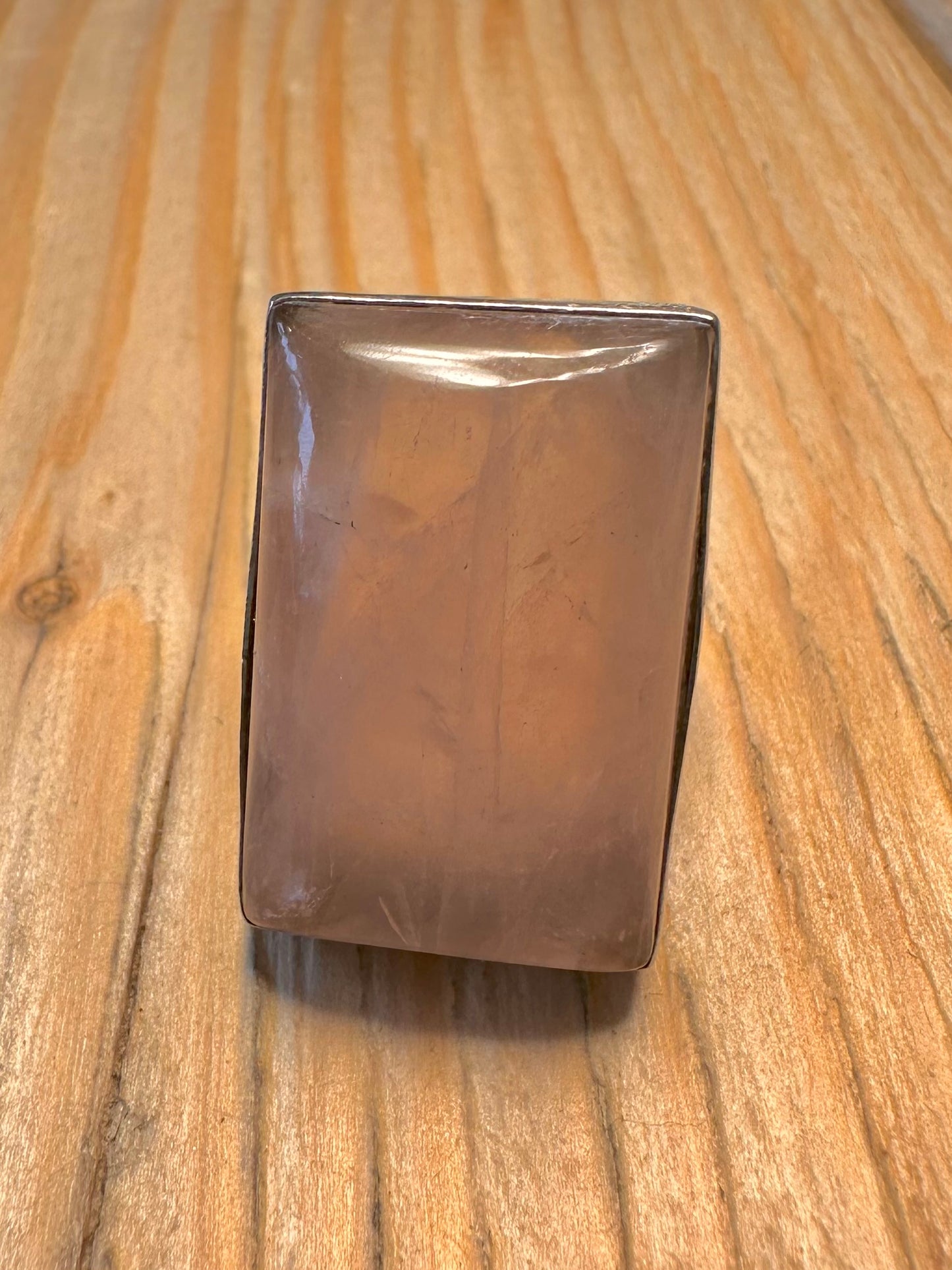 Vintage Rose Quarts Rectangle 925 Silver Size M1/2 Ring