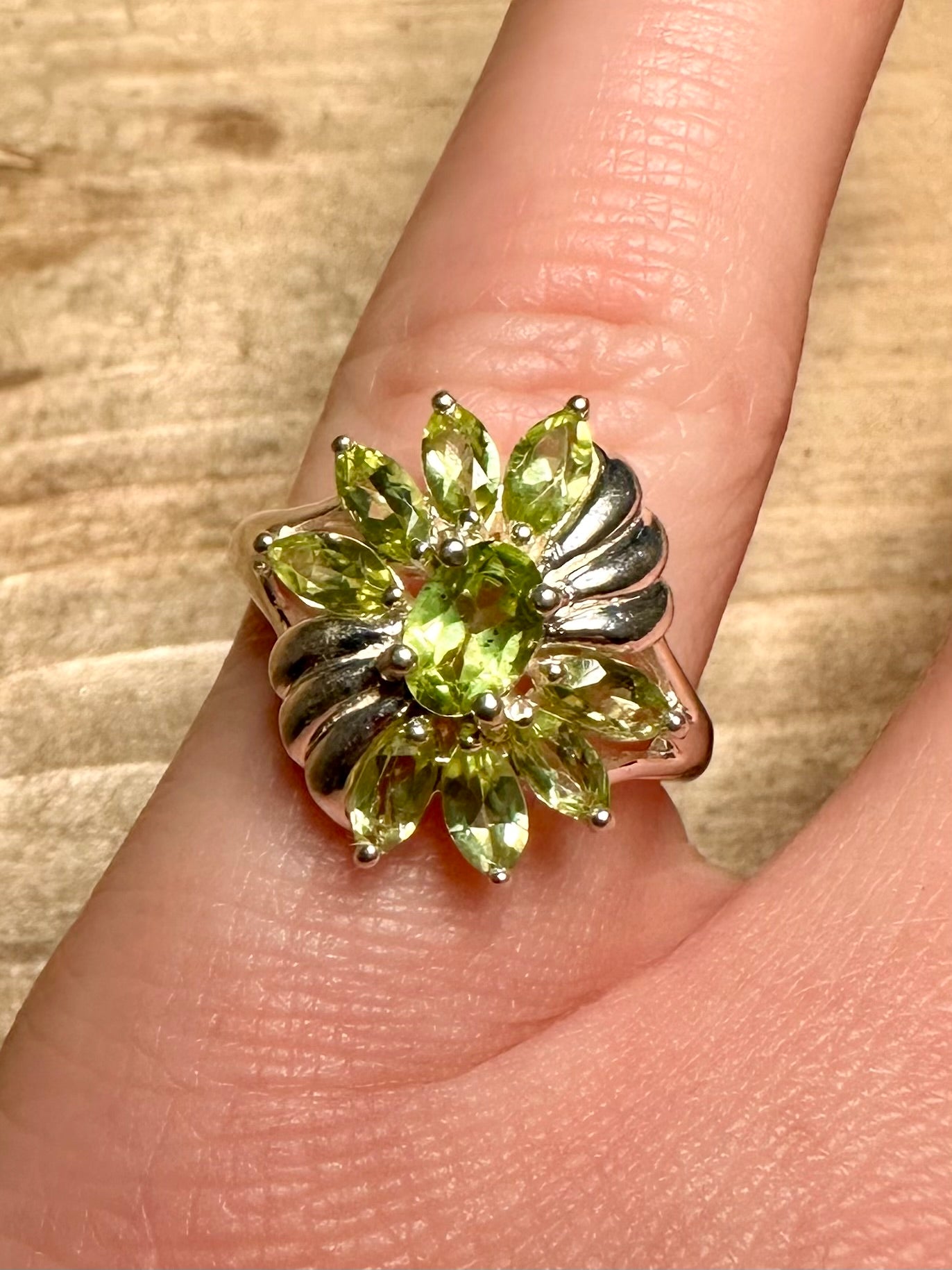 Modernist Peridot 925 Silver Size N1/2 Ring