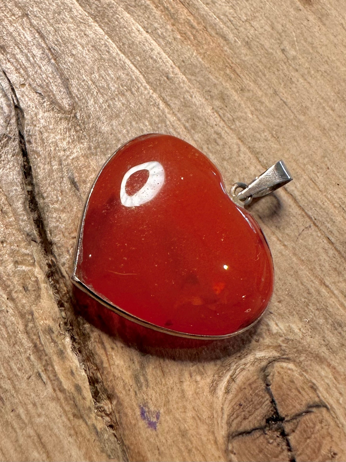 Vintage Carnelian Heart 925 Silver Pendant