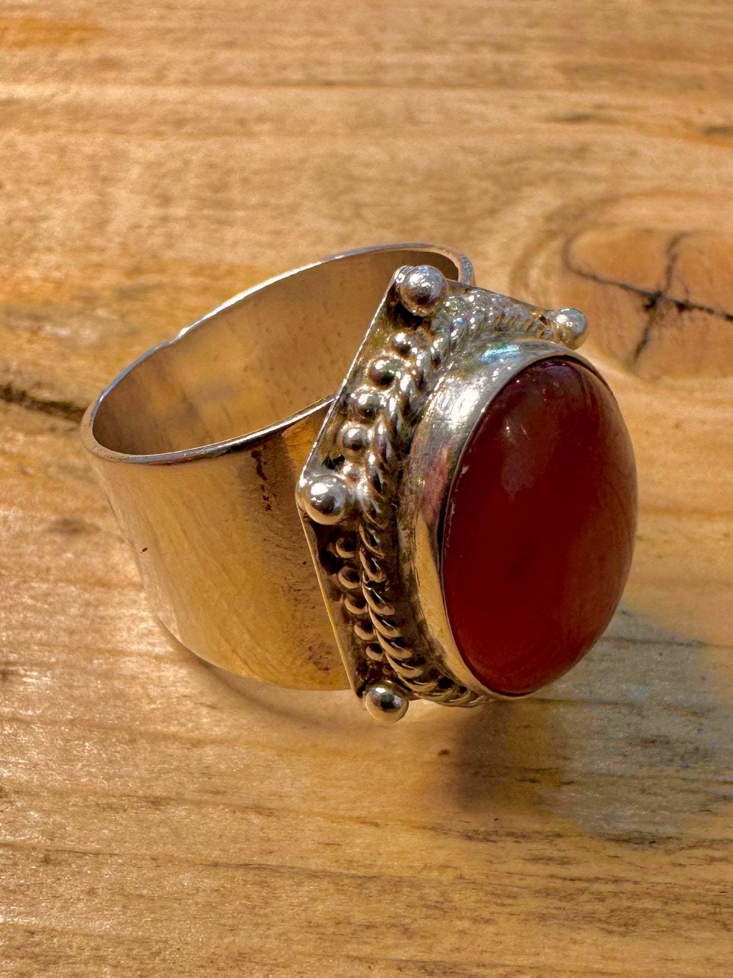 Vintage Boho Carnelian 925 Silver Size Q1/2 Ring
