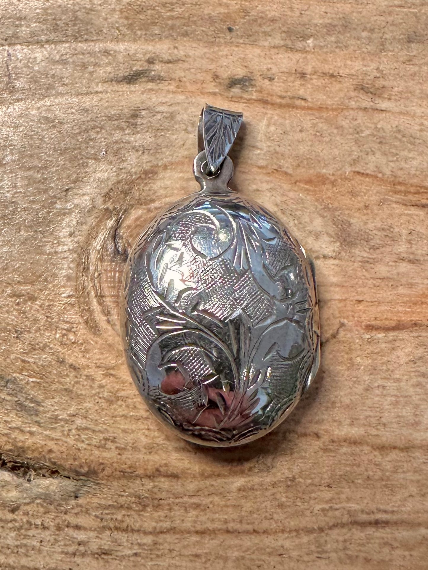 Vintage Oval Engraved 925 Silver Locket Pendant
