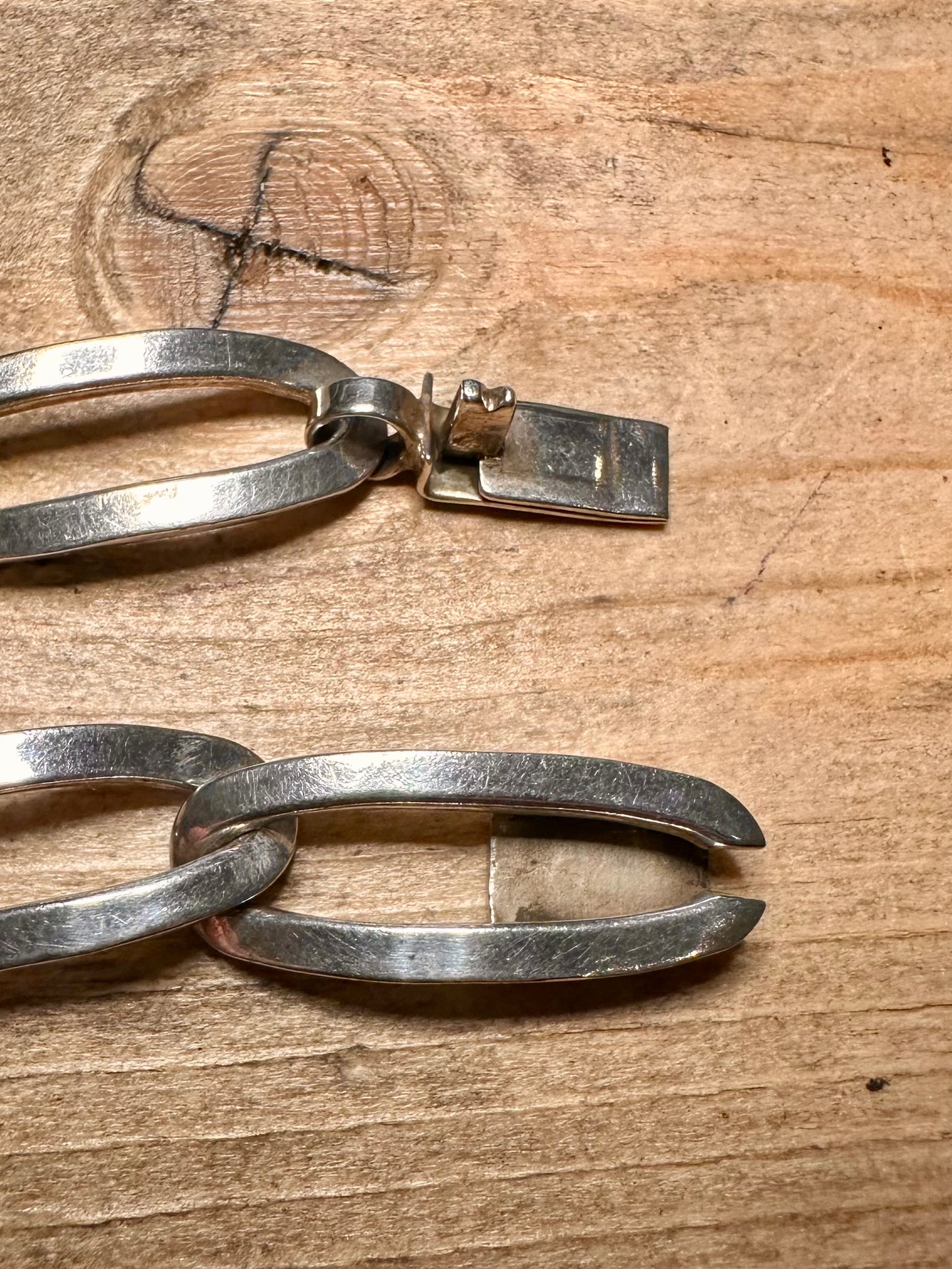 Abstract Long Link 925 Silver Mexico 7.5 inch Bracelet