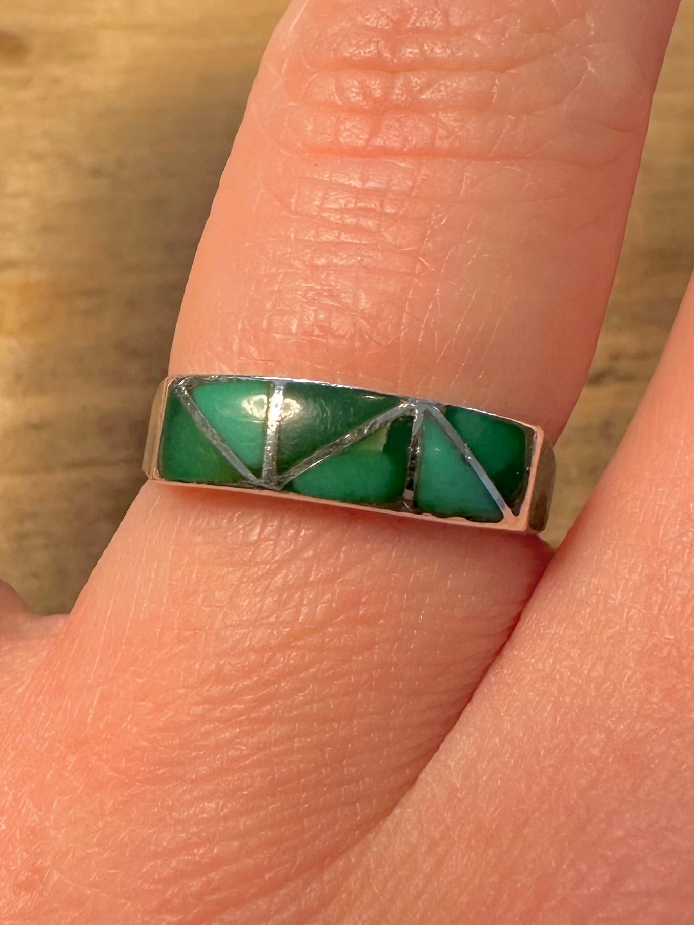 Vintage Turquoise Inlay 925 Silver Size P Ring
